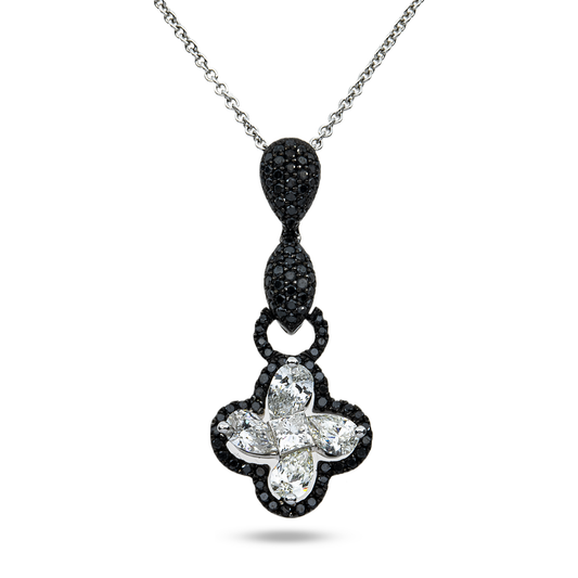 14K White & Black Gold White & Black Diamond Pendant & Chain Necklace 1.84ct