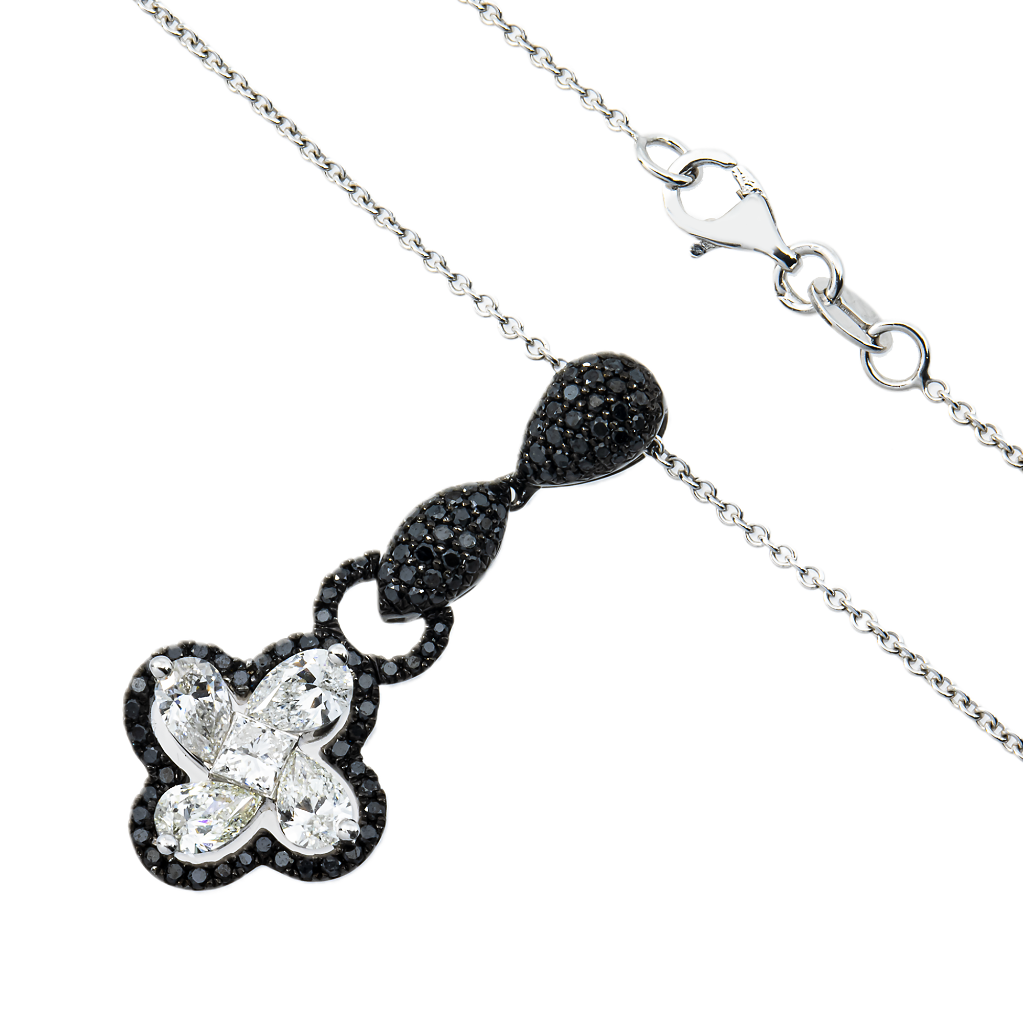 14K White & Black Gold White & Black Diamond Pendant & Chain Necklace 1.84ct