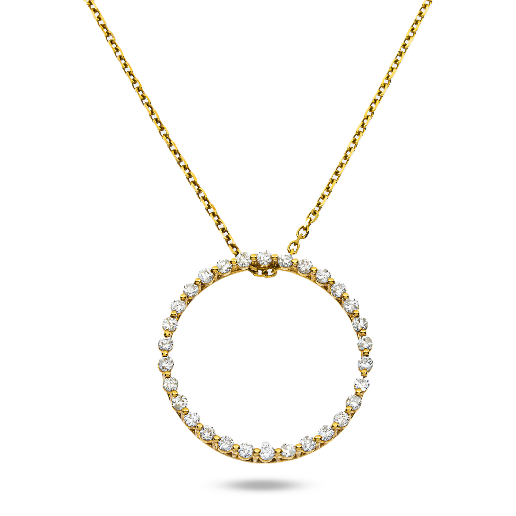 14K Yellow Gold Round Diamond Karma Circle Drop Necklace 1.0ct