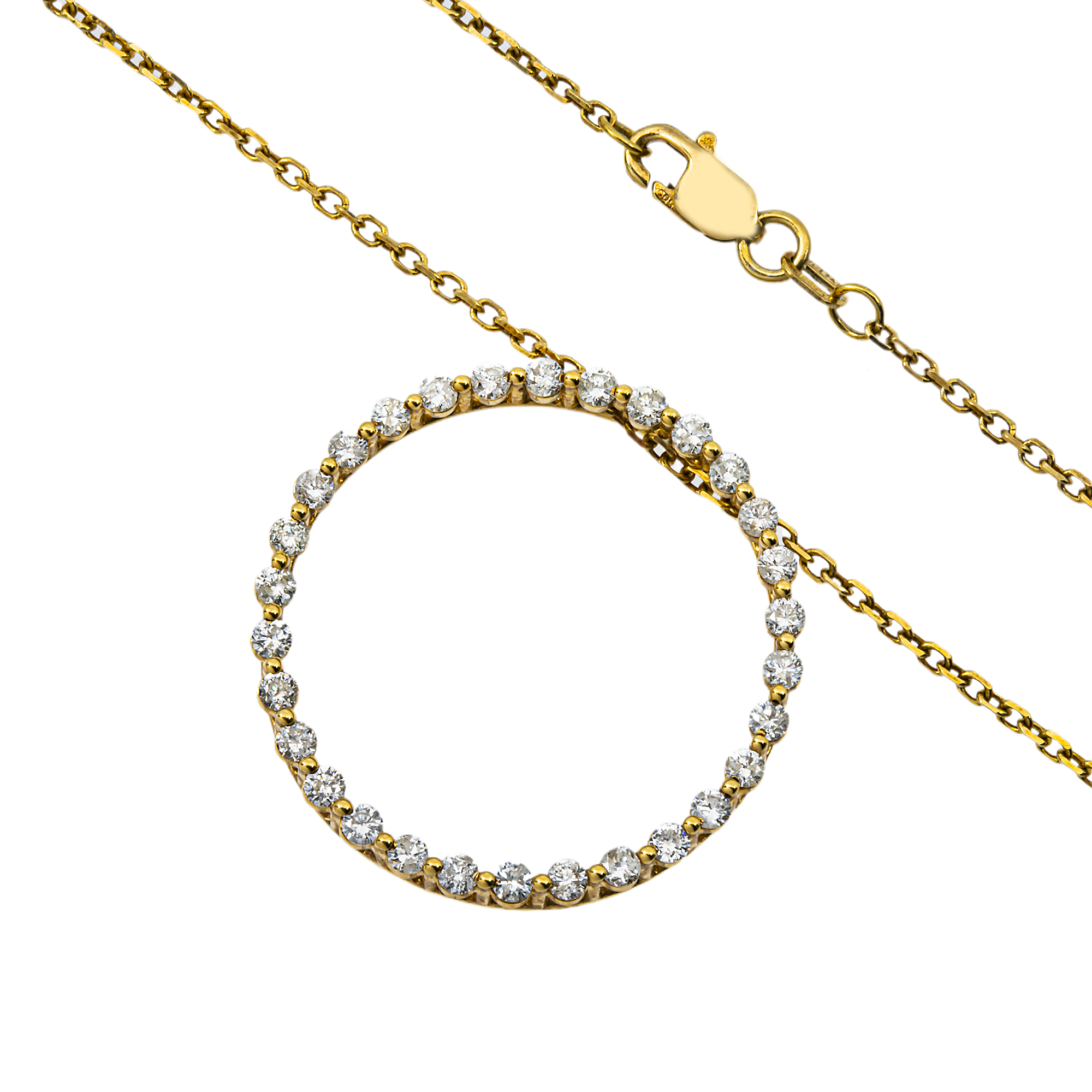 14K Yellow Gold Round Diamond Karma Circle Drop Necklace 1.0ct