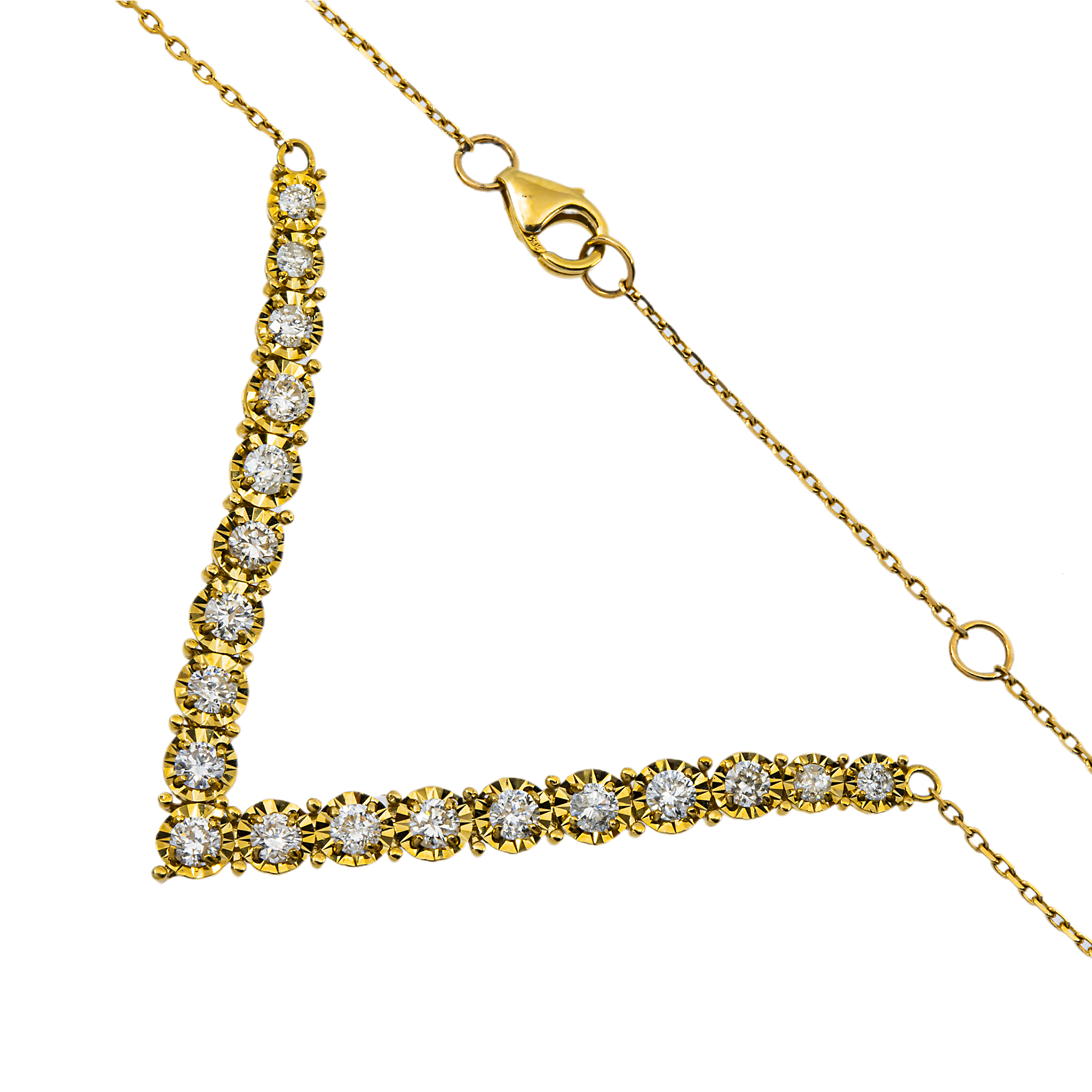14K Yellow Gold Round Diamond V-Shape Drop Necklace 1.0ct