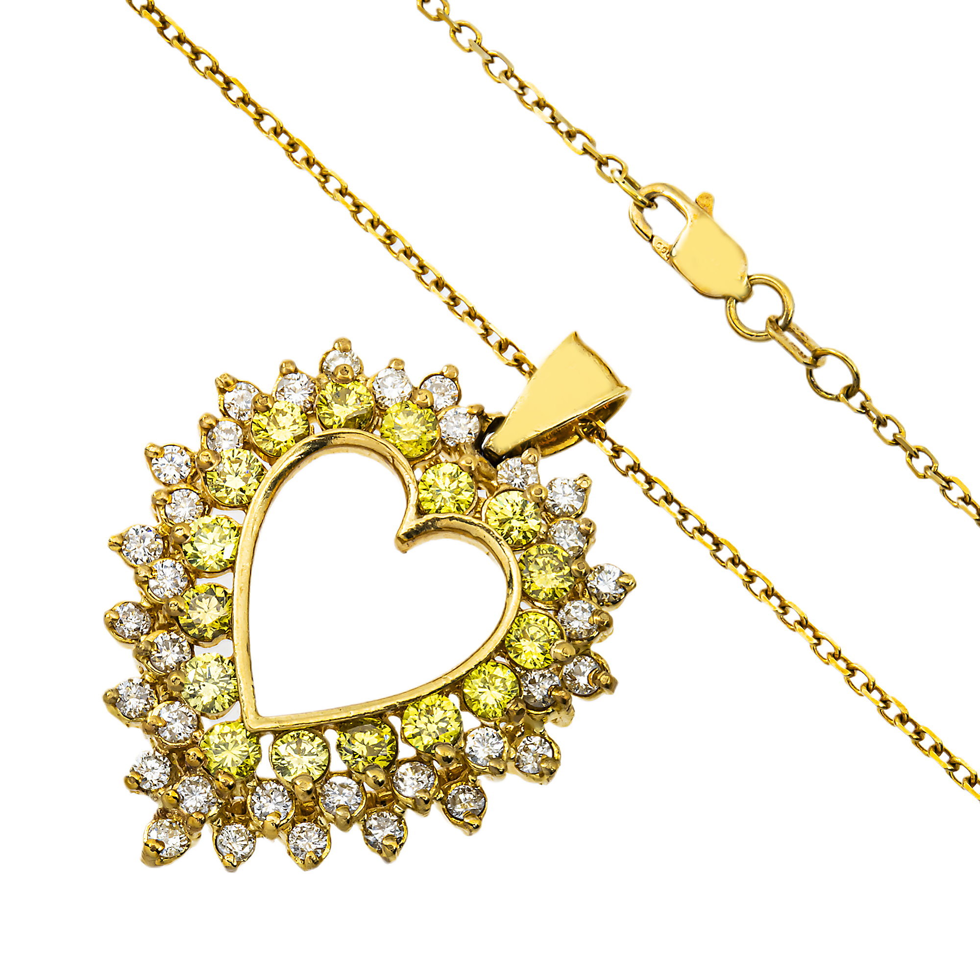 14K Yellow Gold Canary Yellow Diamond Open Heart Necklace 2.89ct