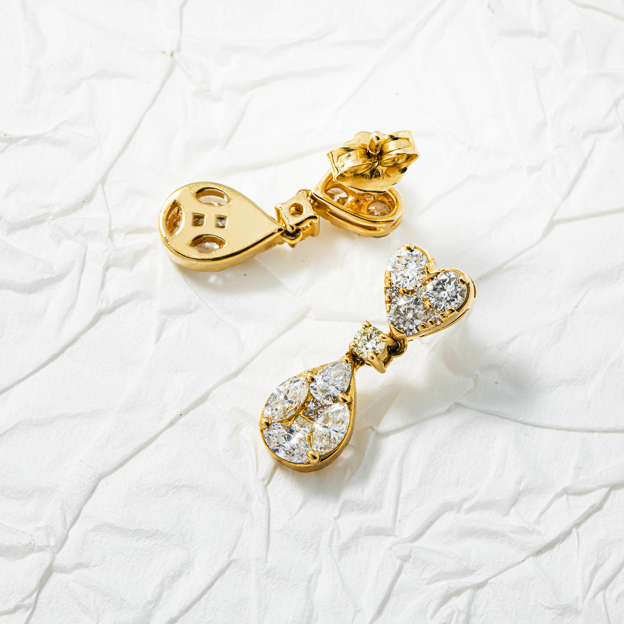 14K Yellow Gold Heart Shaped Tier Drop Earrings 1.62ct