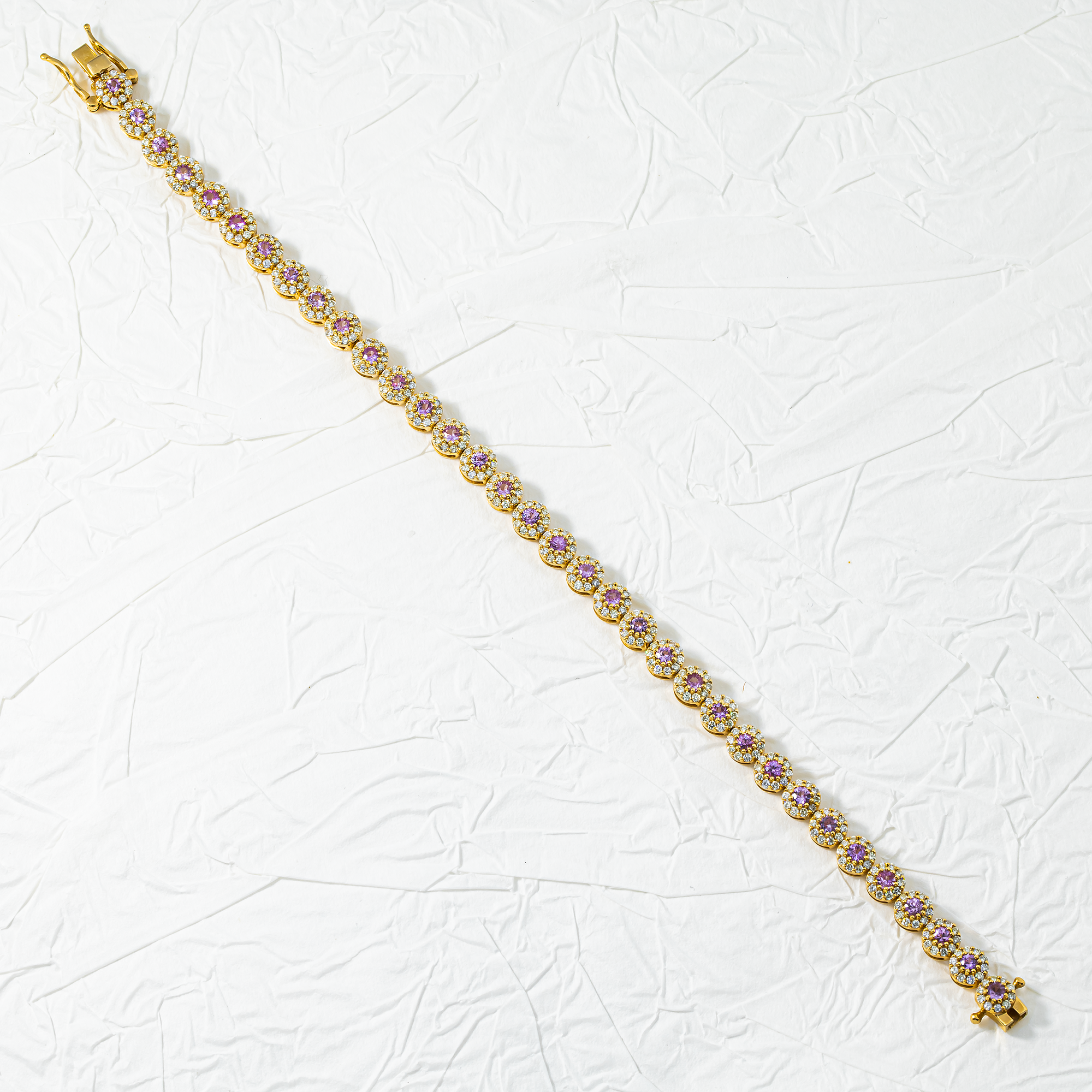 14K Yellow Gold Pink Sapphire & Diamond Bracelet 4.72ctw