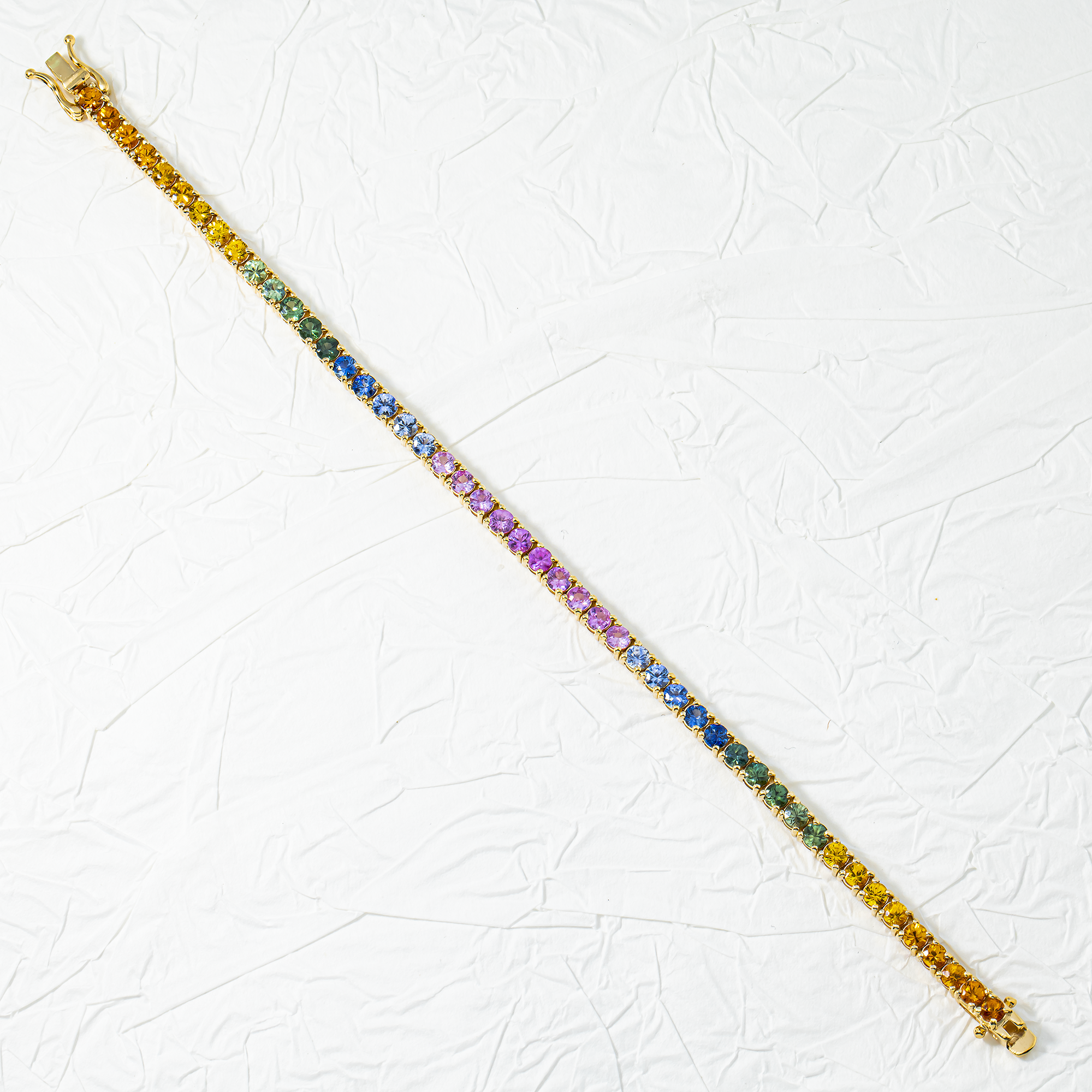 14K Yellow Gold Round Rainbow Gemstone Bracelet 9.24ct