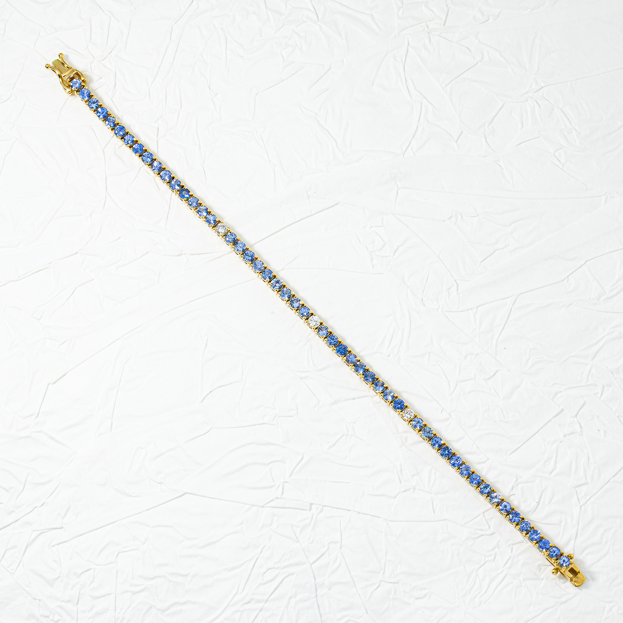 14K Yellow Gold Round Ceylon & Diamond Tennis Bracelet 6.47ctw