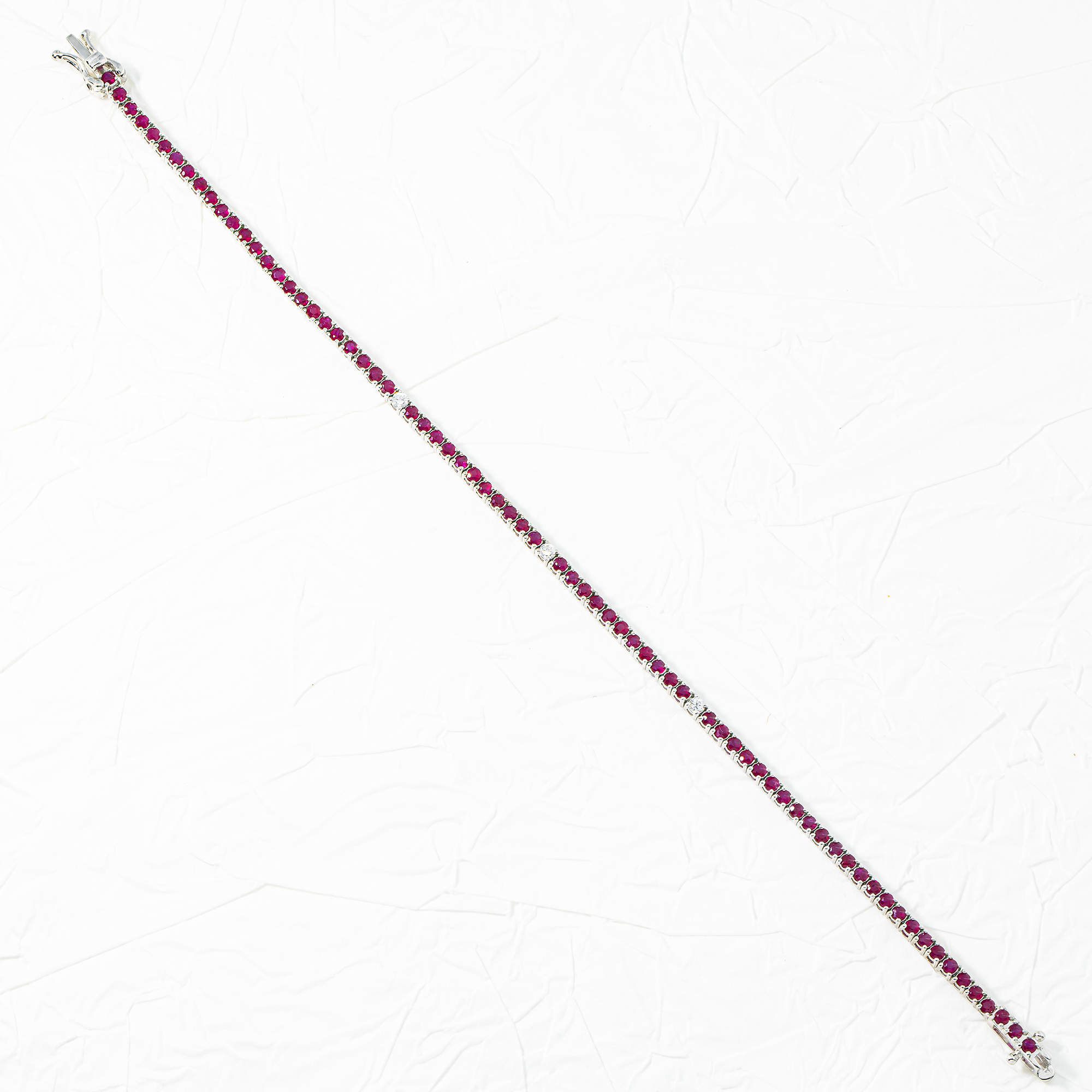 14K White Gold Round Ruby & Diamond Tennis Bracelet 2.69ctw