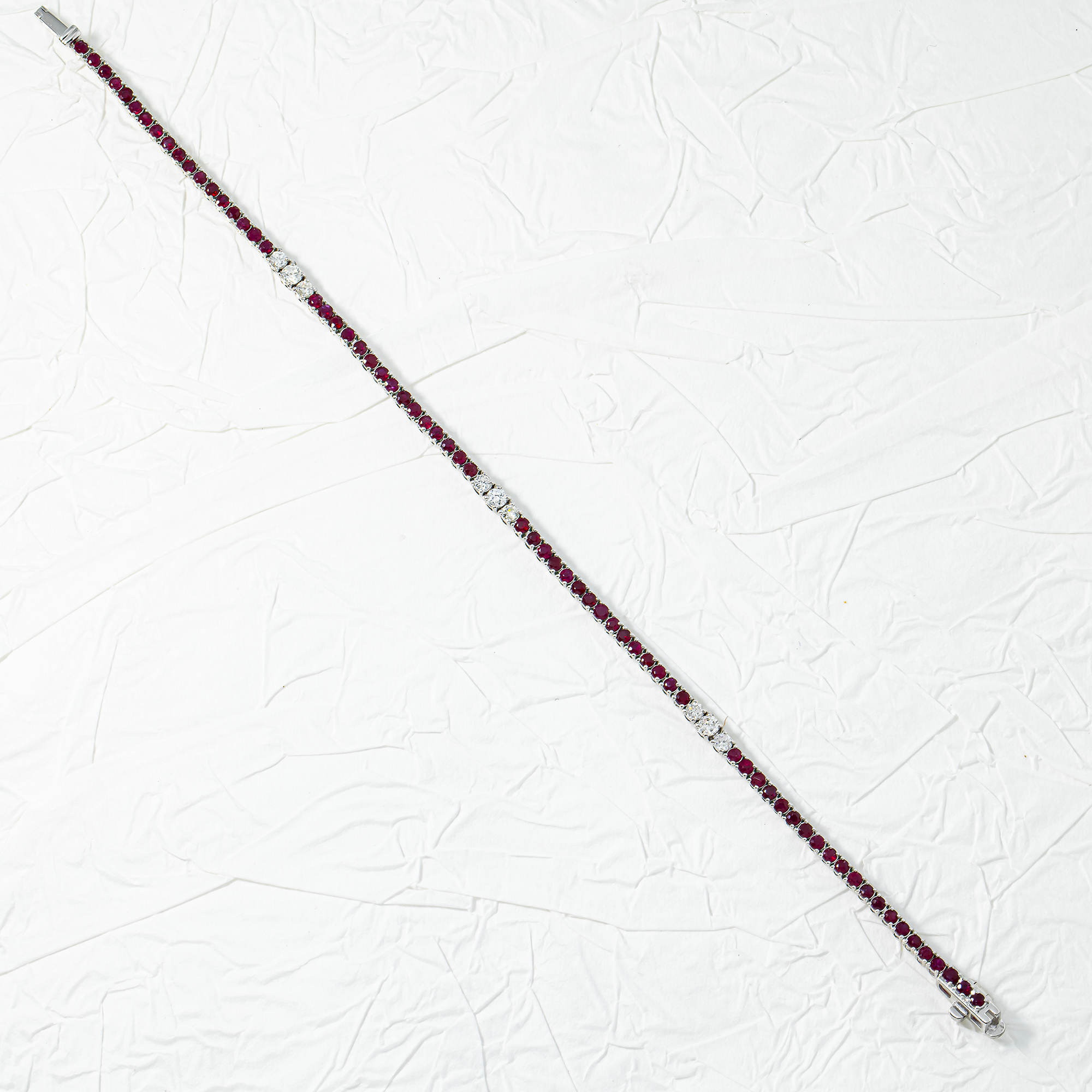 14K White Gold Round Ruby & Diamond Tennis Bracelet 3.06ctw