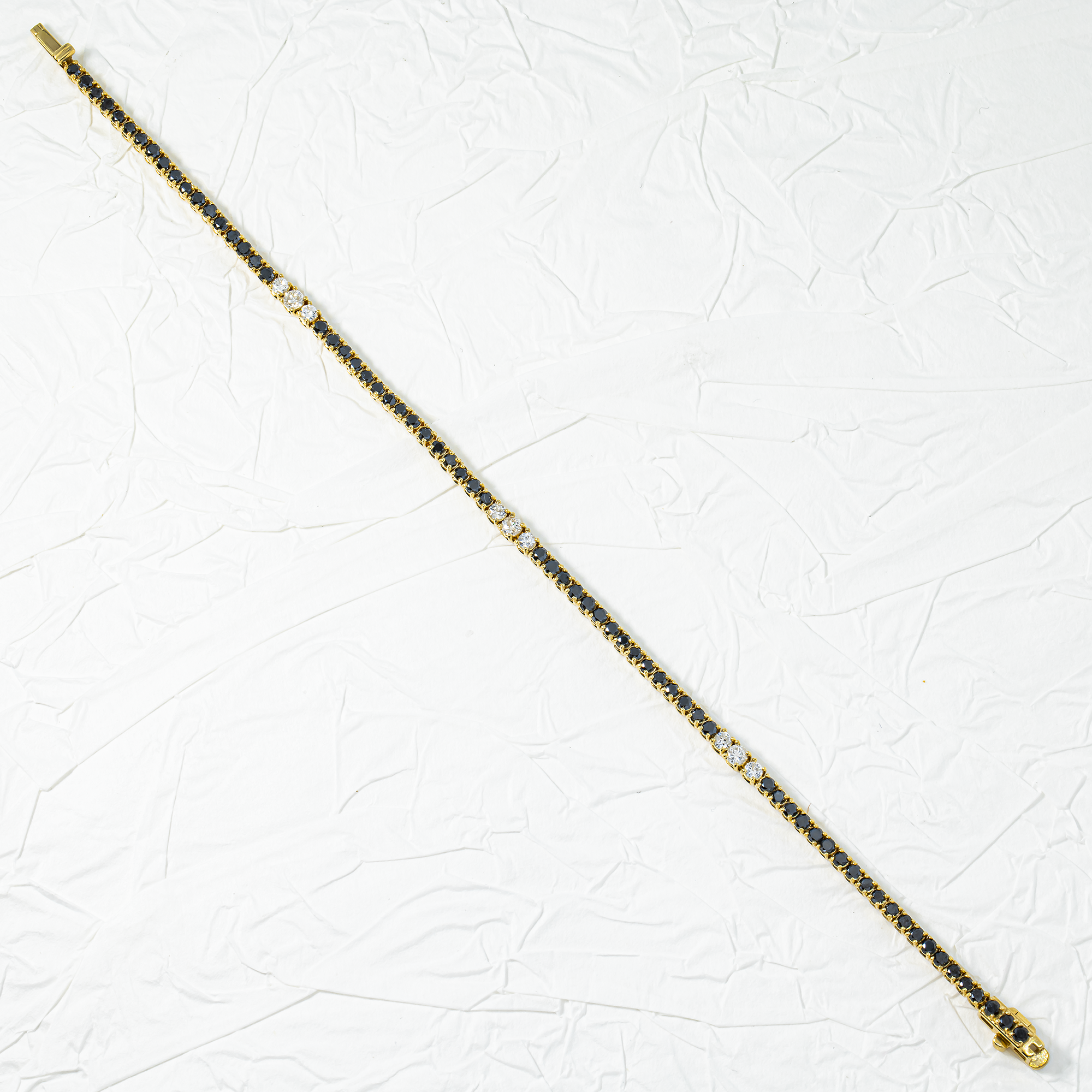 14K Yellow Gold Round Black & White Diamond Tennis Bracelet 2.90ct