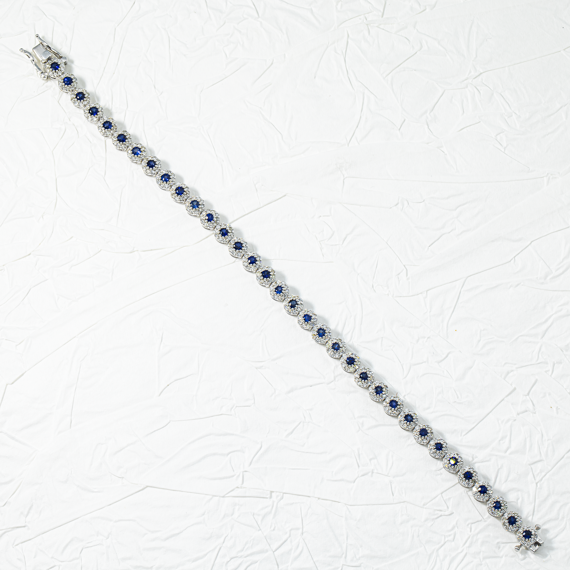 14K White Gold Round Sapphire & Diamond Bracelet 4.62ctw