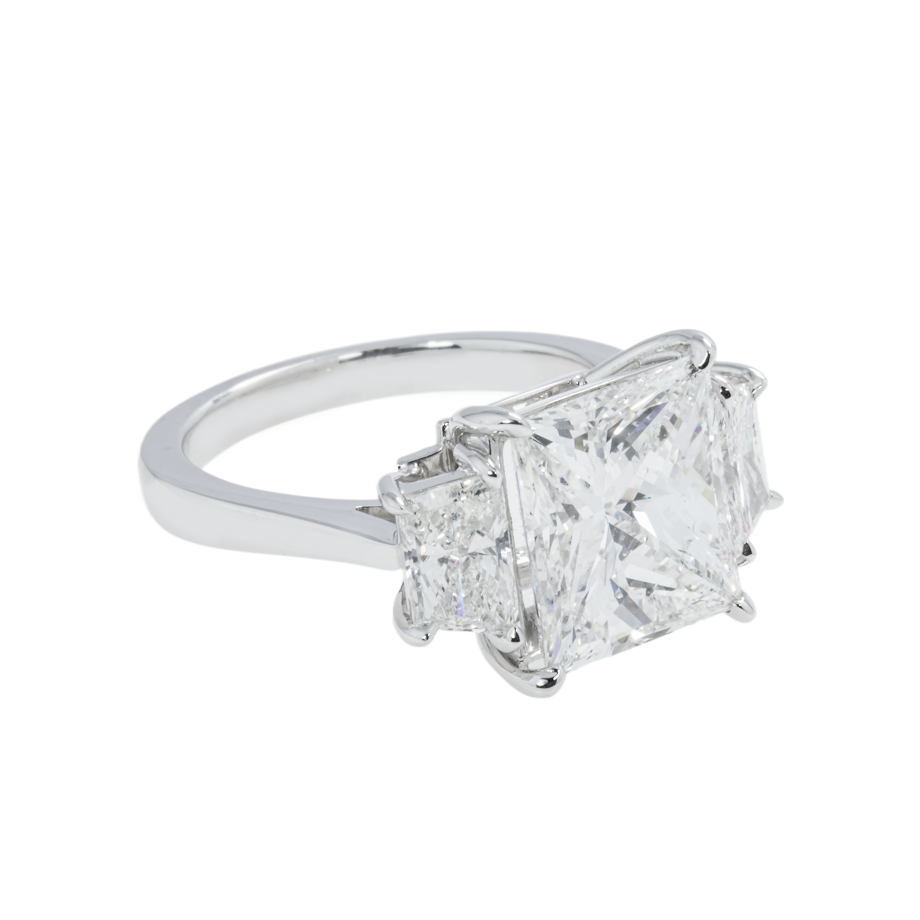 Gia Platinum 5.07Ct Princess Cut Triple Diamond Engagement Ring 6.40Ctw Bridal