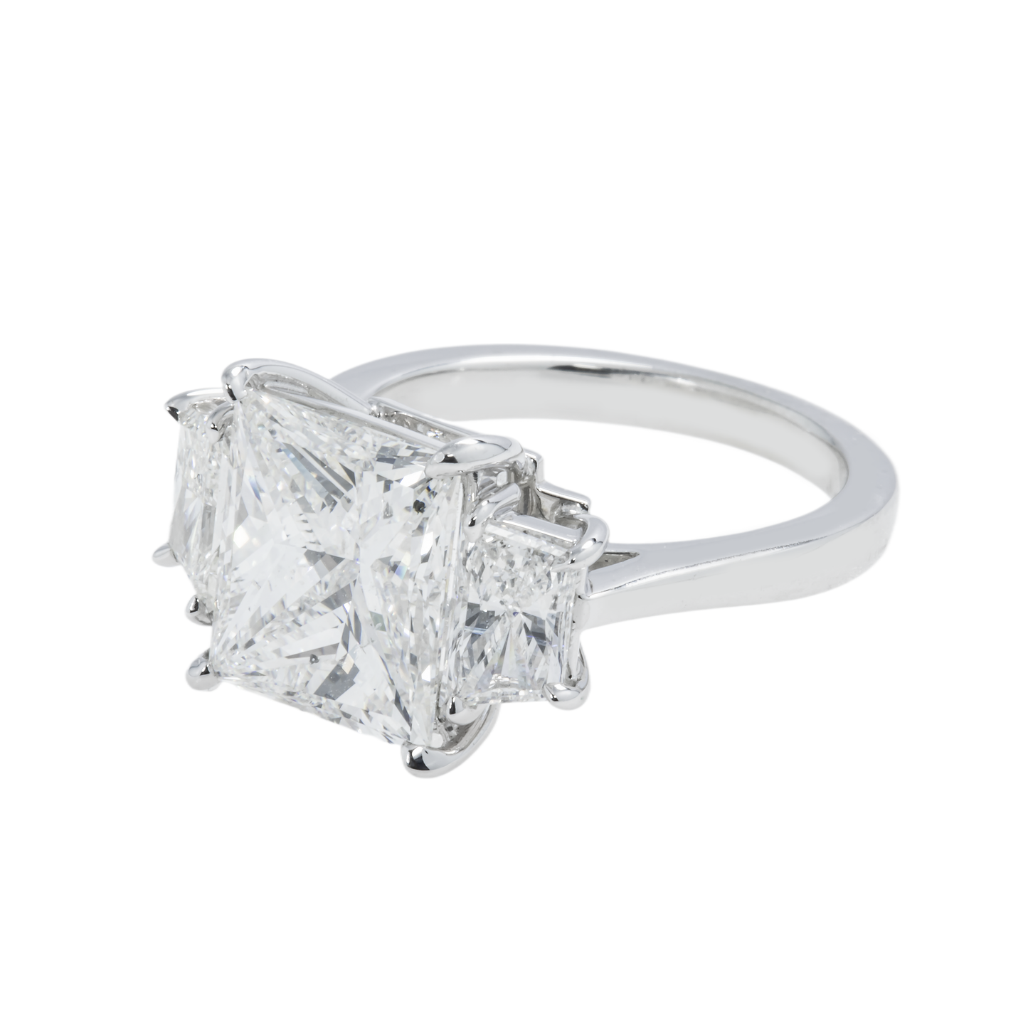 GIA Platinum 5.07ct Princess Cut Triple Diamond Engagement Ring 6.40ctw