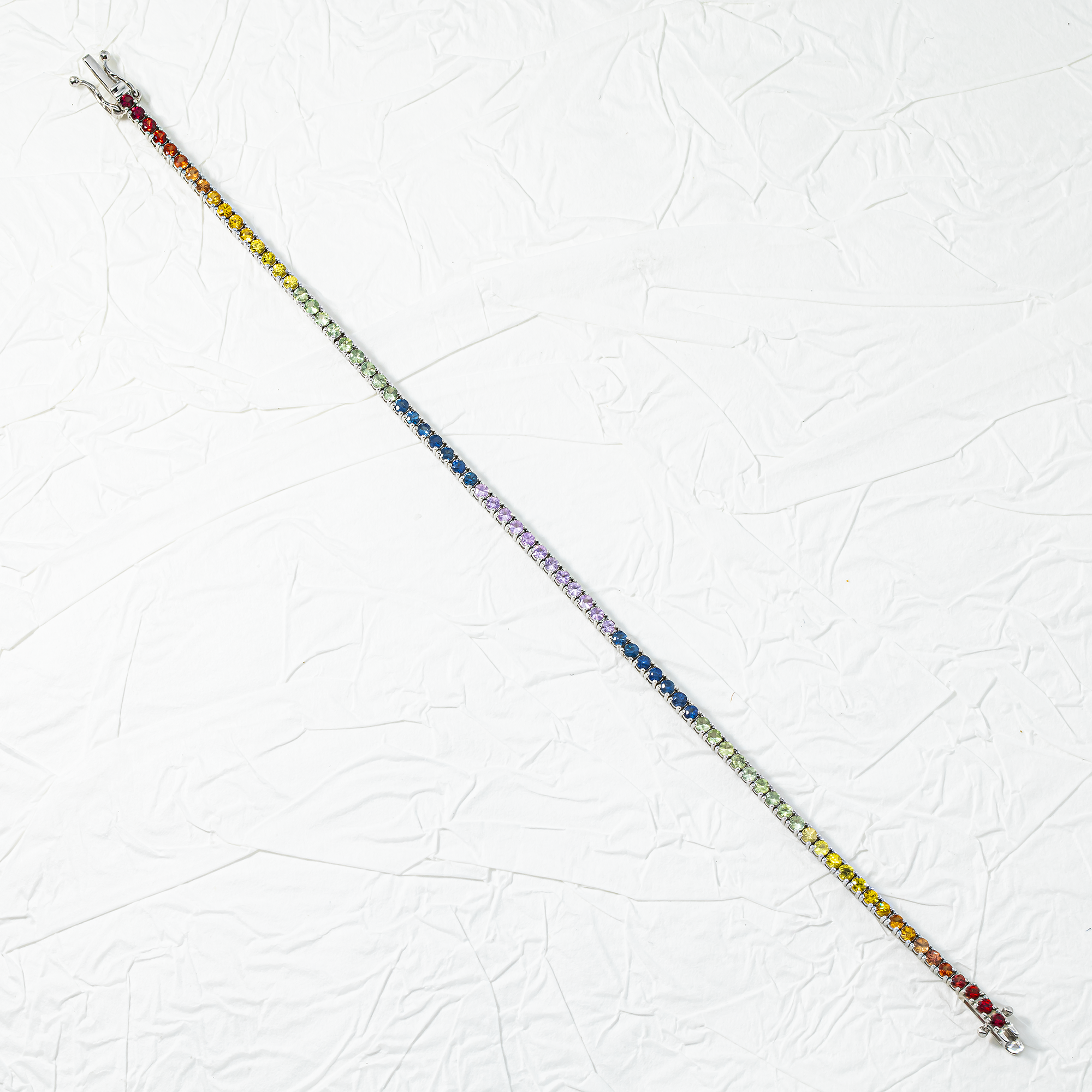 14K White Gold Rainbow Gemstone Bracelet 3.34ct