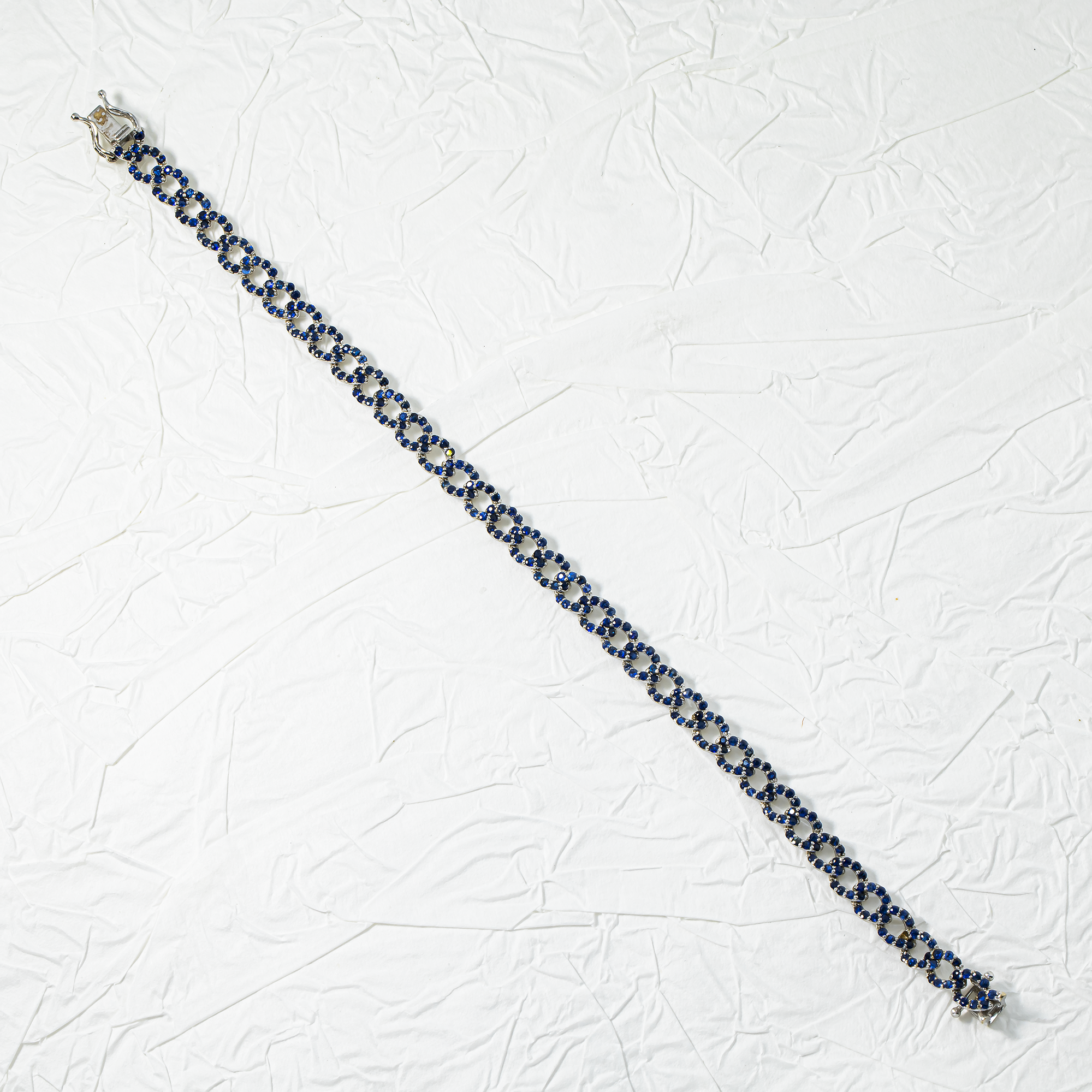 14K White Gold 6mm Sapphire Cuban Link Bracelet