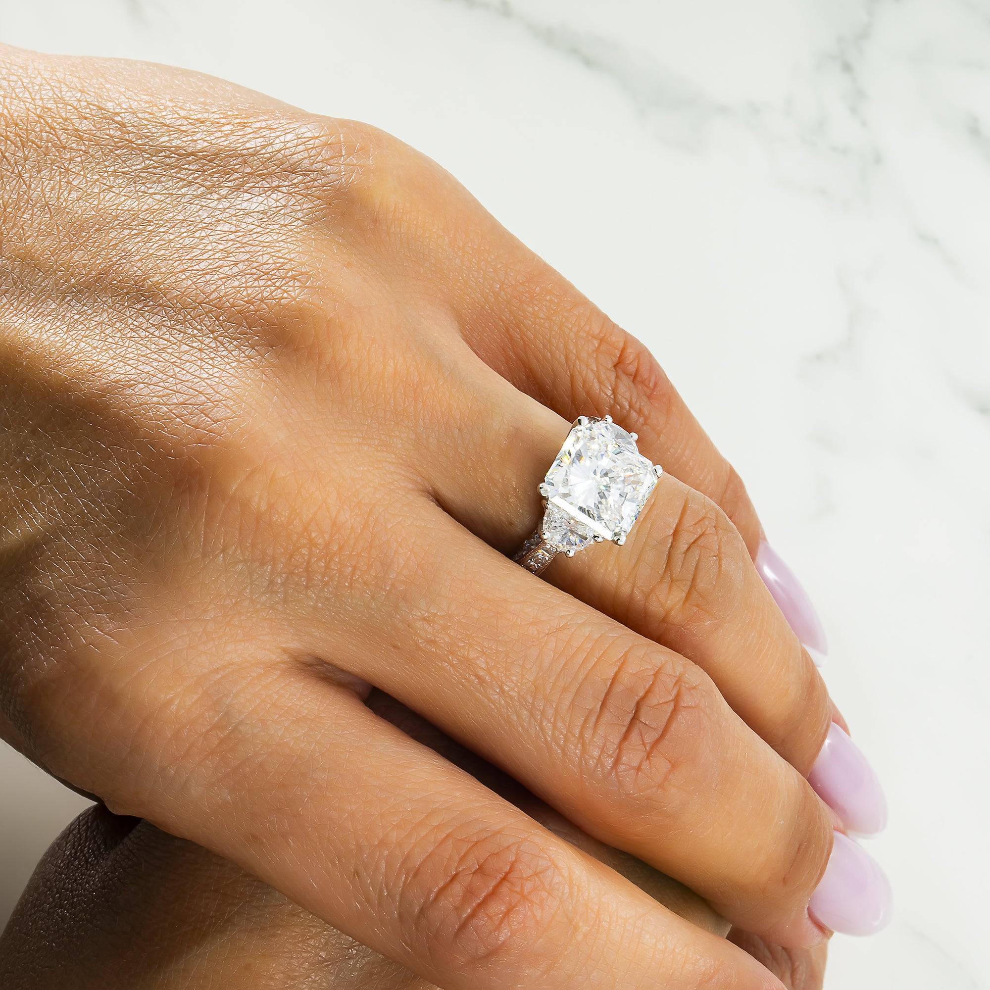 Gia 18K White Gold Square Radiant Cut Diamond Engagement Ring 6.47Ctw Bridal