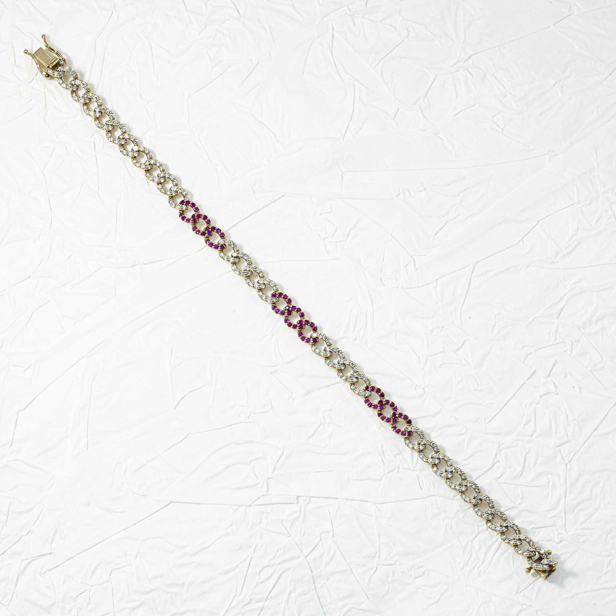 14K White Gold 6mm Diamond & Ruby Cuban Link Bracelet