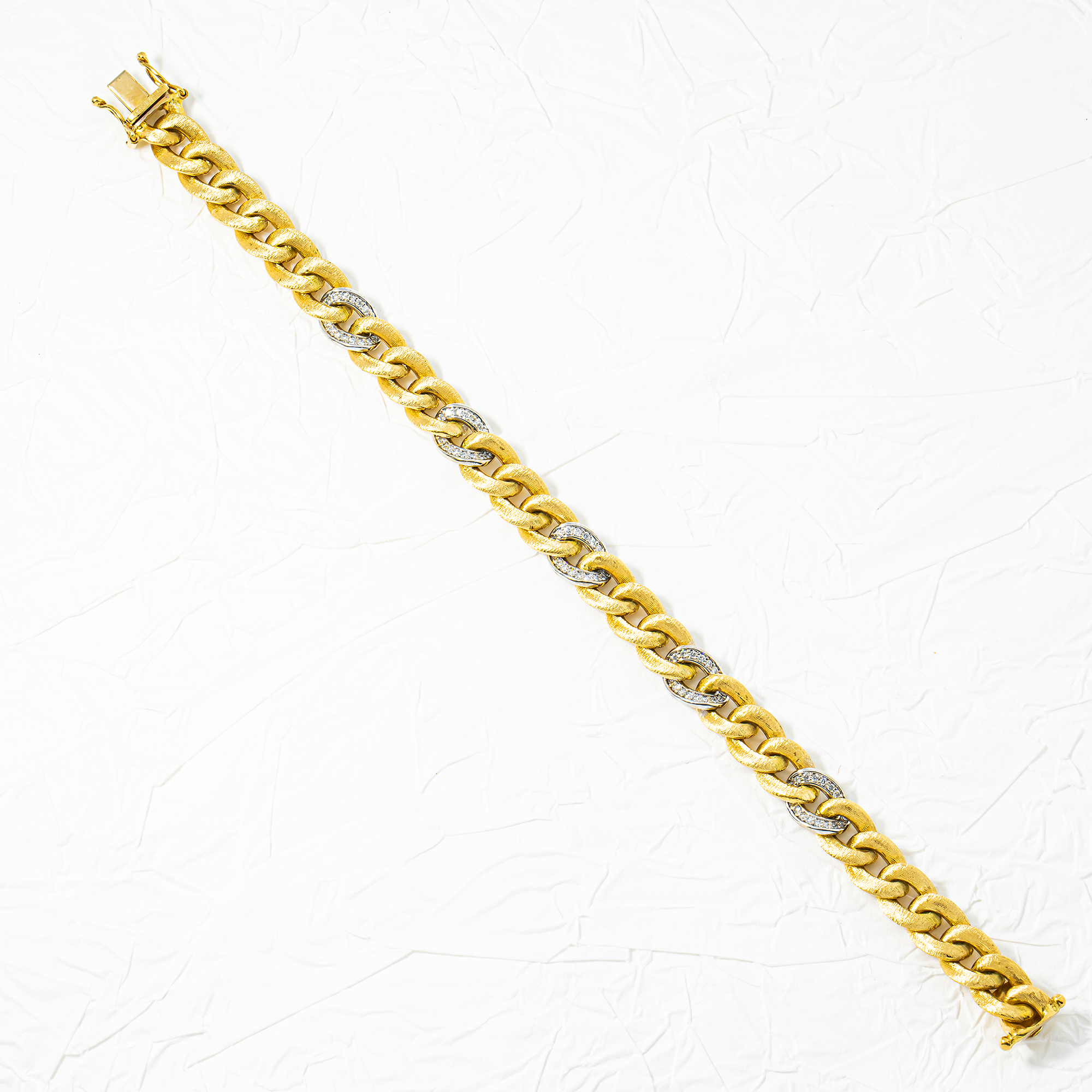 14K Two Tone Matte Gold 8.5mm Diamond Cuban Link Bracelet 0.66ct