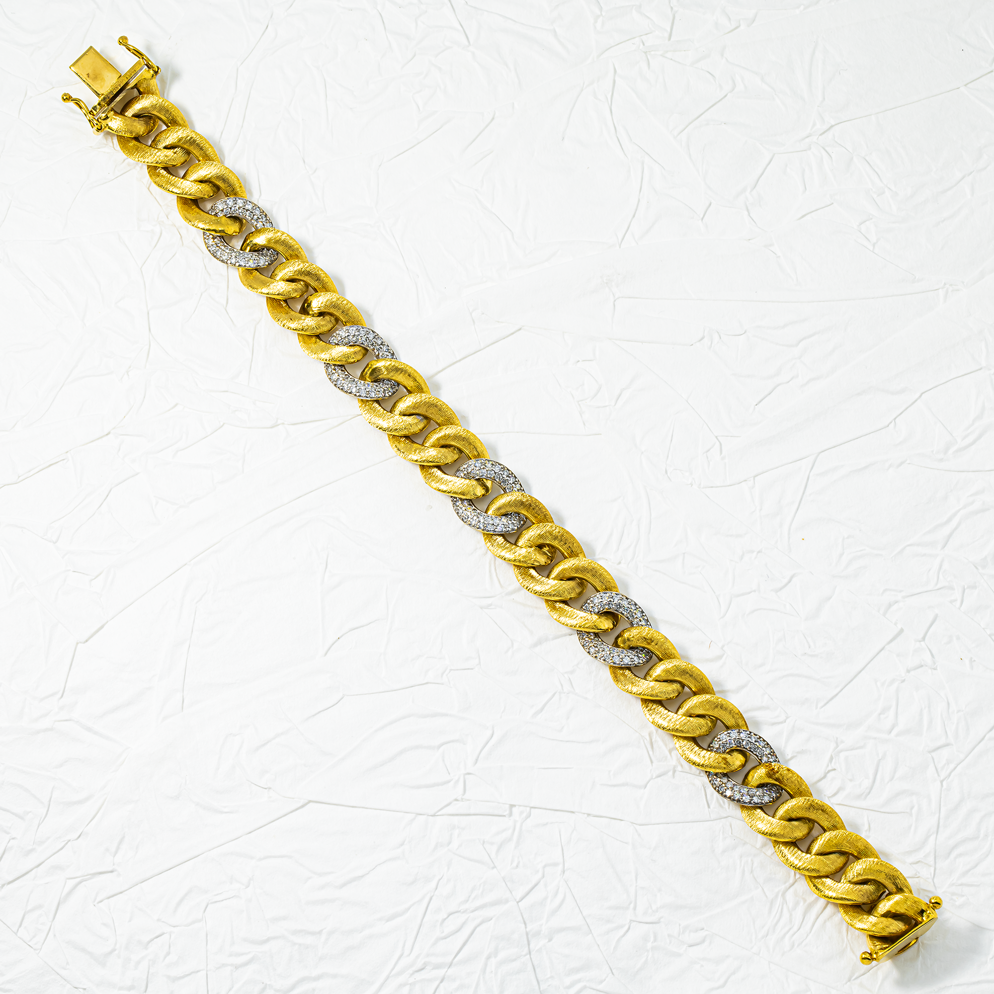 14K Two Tone Matte Gold 11mm Diamond Cuban Link Bracelet 1.51ct