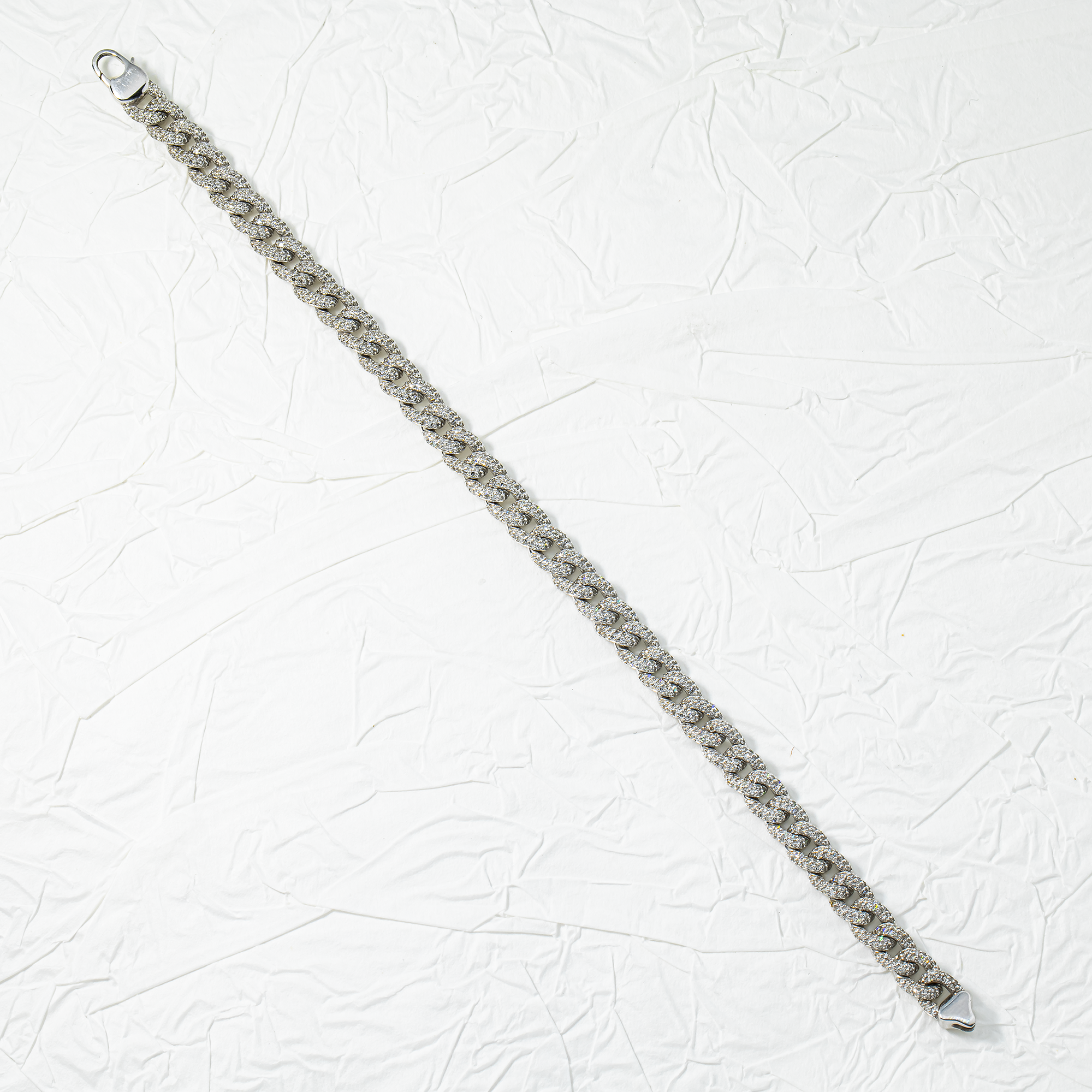 14K White Gold 6mm Round Diamond Cuban Link Bracelet 2.38ct