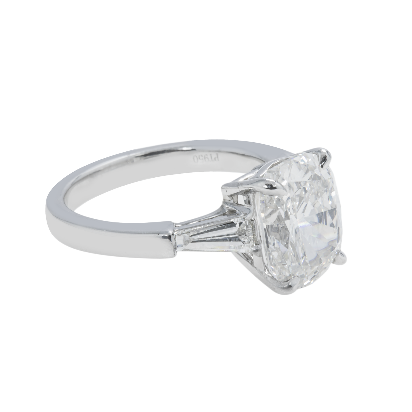 GIA Platinum 4ct Cushion Cut Triple Diamond Engagement Ring 4.54ctw