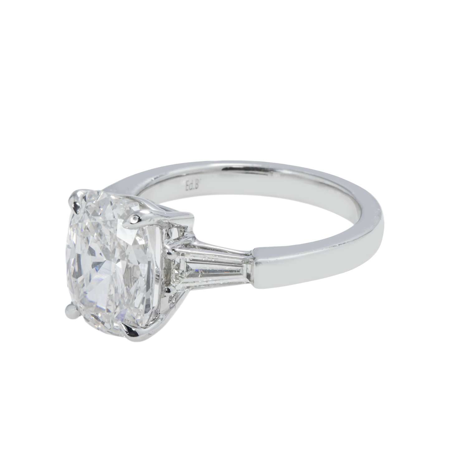 GIA Platinum 4ct Cushion Cut Triple Diamond Engagement Ring 4.54ctw