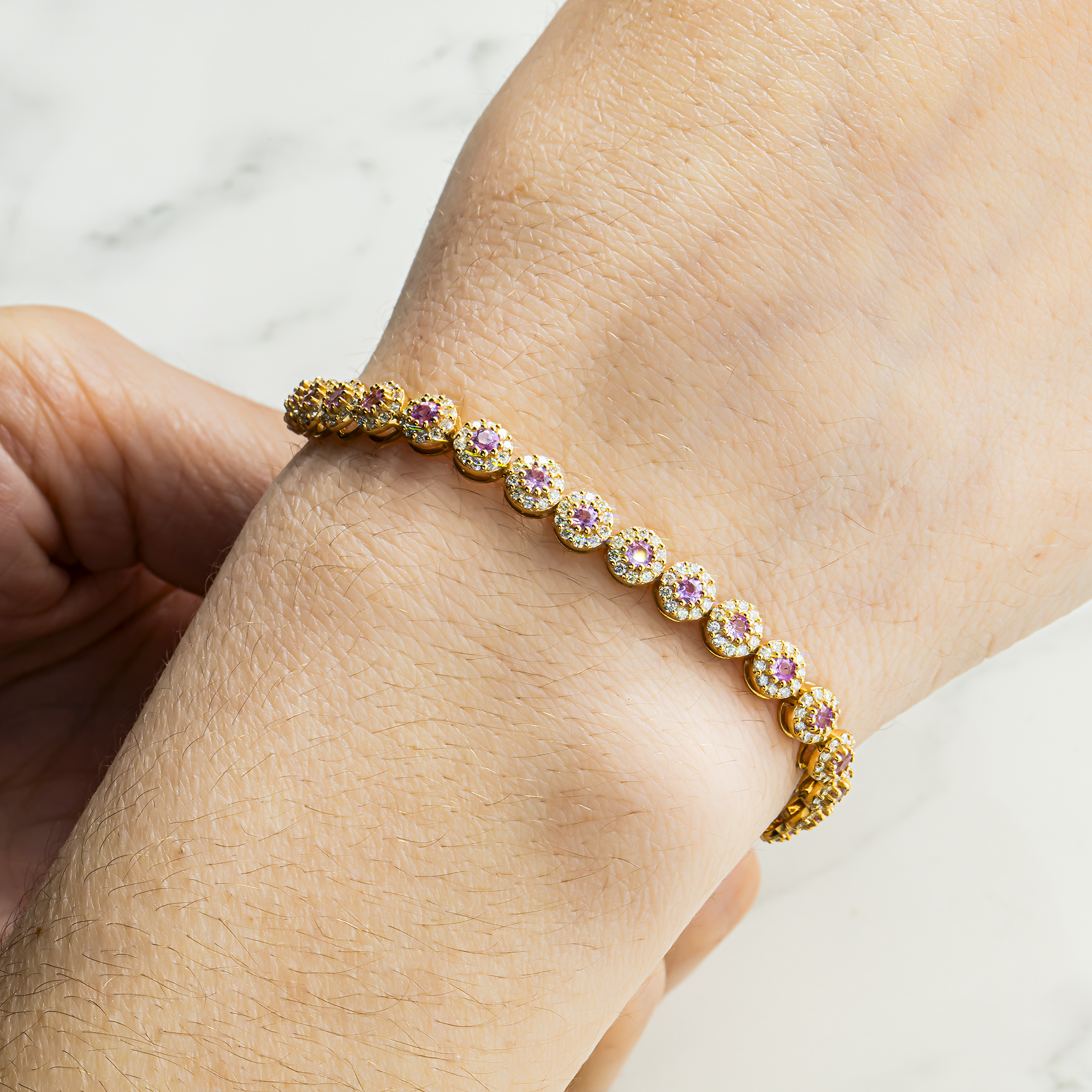 14K Yellow Gold Pink Sapphire & Diamond Bracelet 4.72ctw