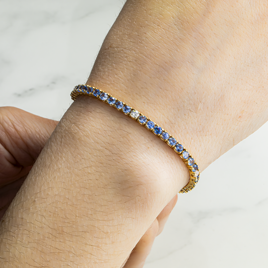 14K Yellow Gold Round Ceylon & Diamond Tennis Bracelet