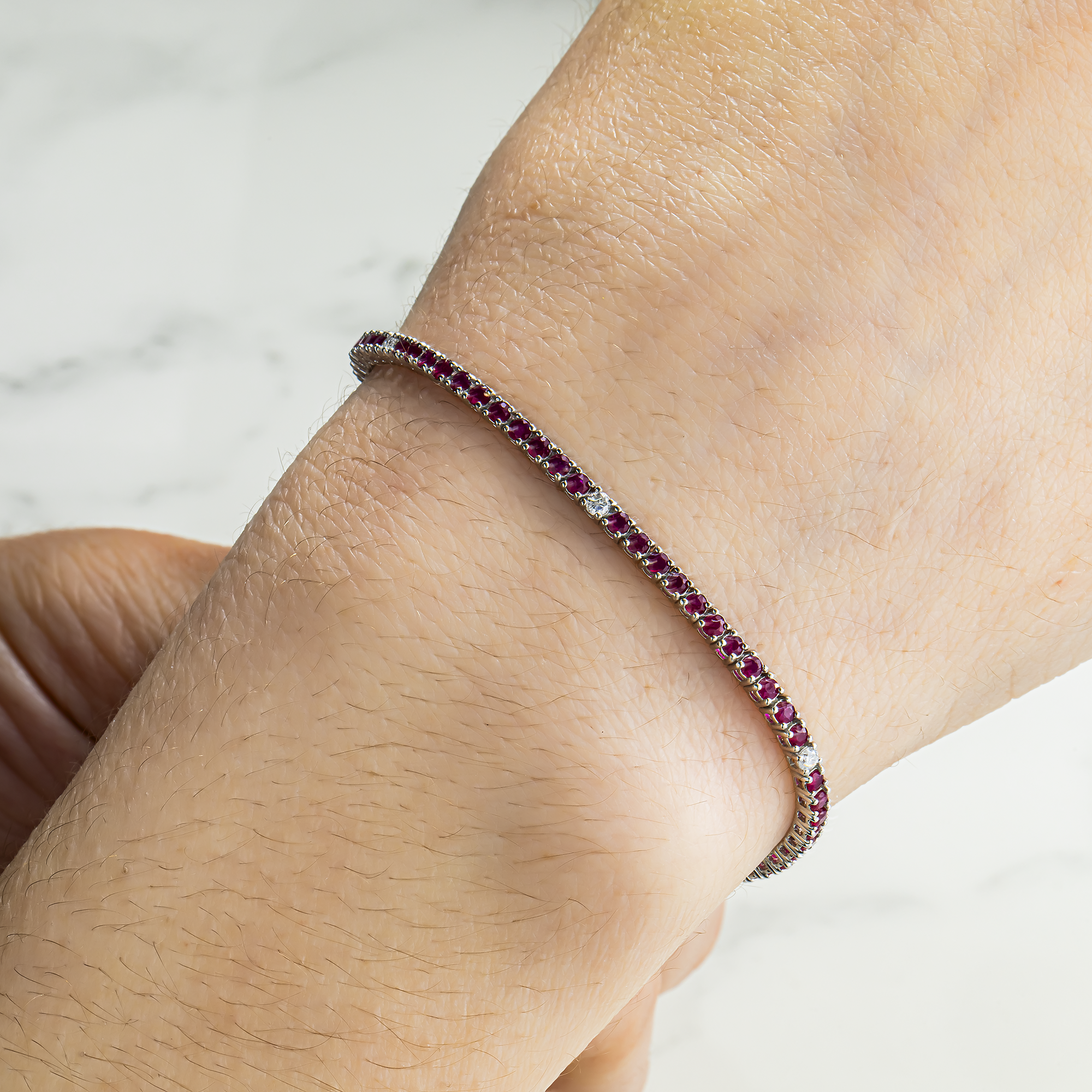 14K White Gold Round Ruby & Diamond Tennis Bracelet 2.69ctw