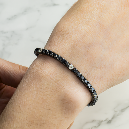 14K Black Gold Round Black & White Diamond Tennis Bracelet 12.79ctw