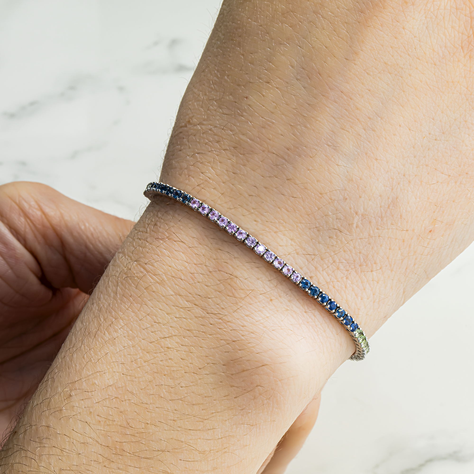 14K White Gold Rainbow Gemstone Bracelet 3.34ct