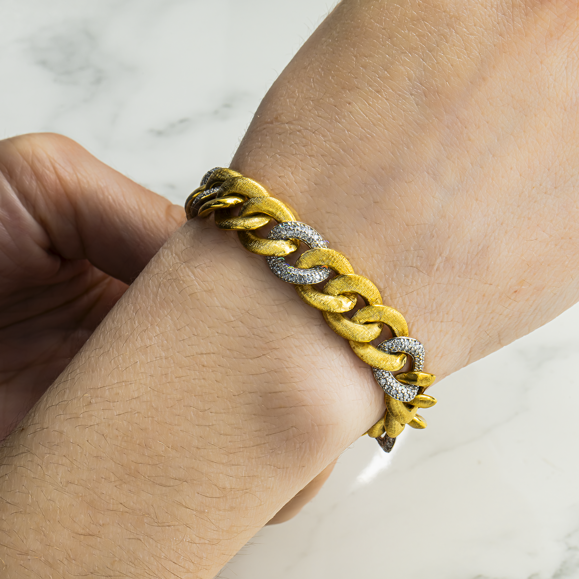 14K Two Tone Matte Gold 11mm Diamond Cuban Link Bracelet 1.51ct