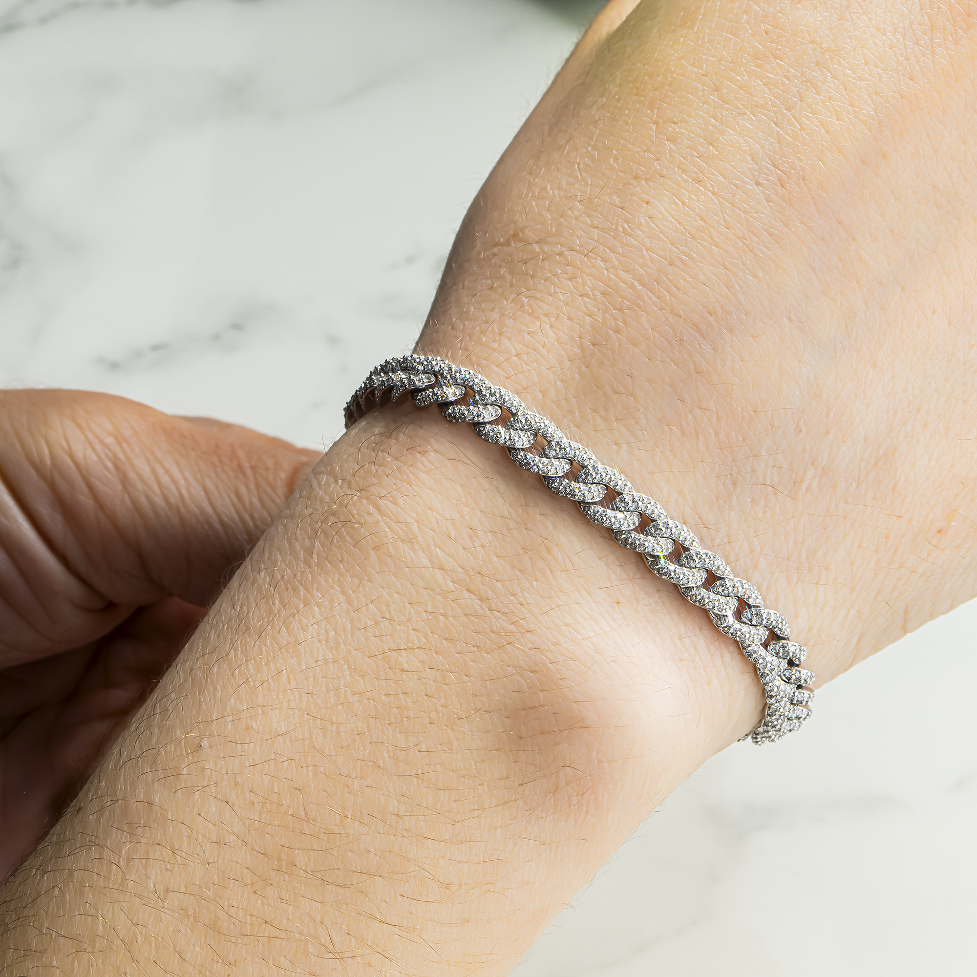 14K White Gold 6mm Round Diamond Cuban Link Bracelet 2.38ct