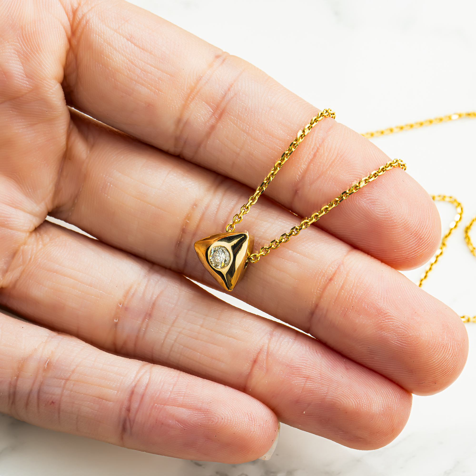 14K Yellow Gold Round Diamond Pendant & Chain Necklace 0.28ct