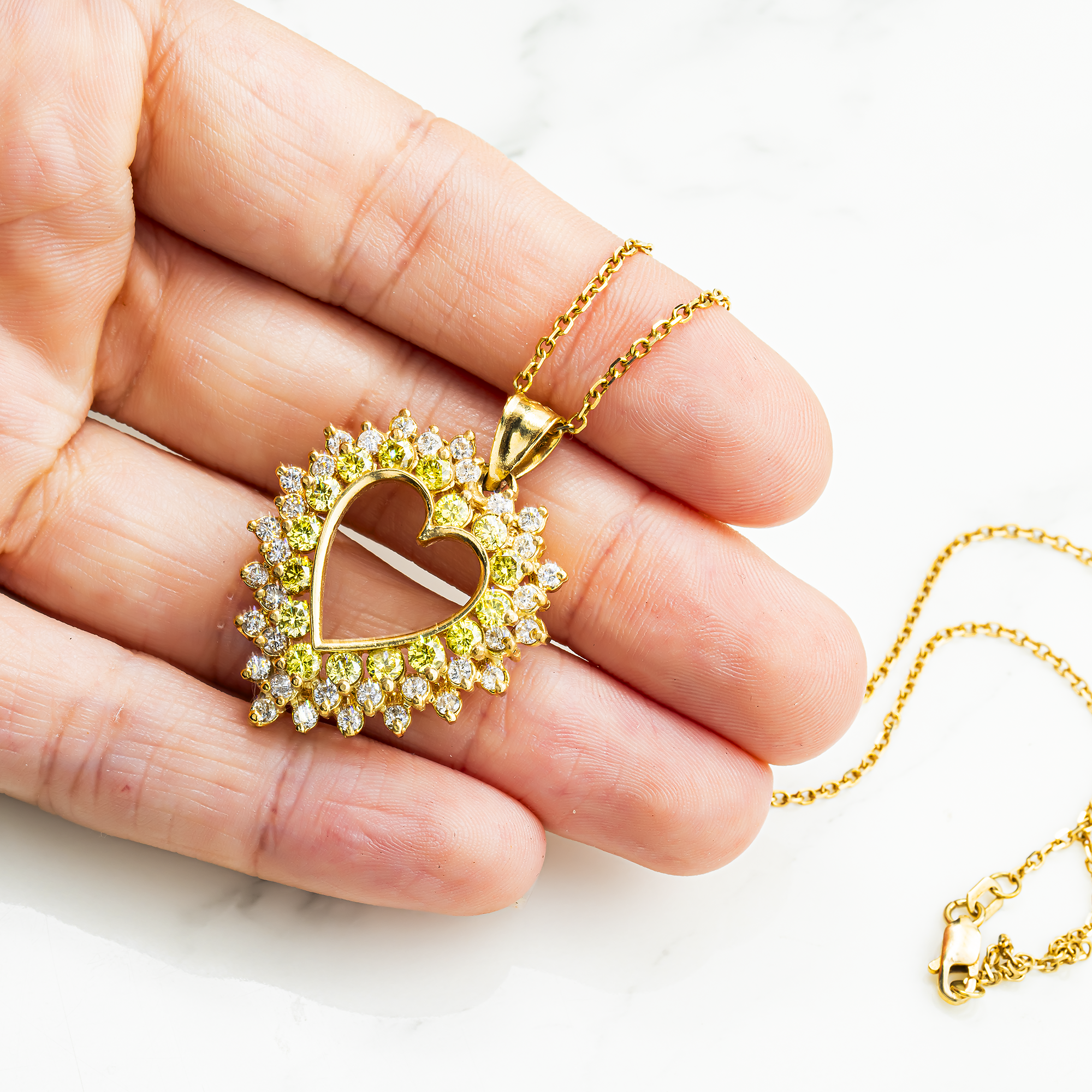 14K Yellow Gold Canary Yellow Diamond Open Heart Necklace 2.89ct