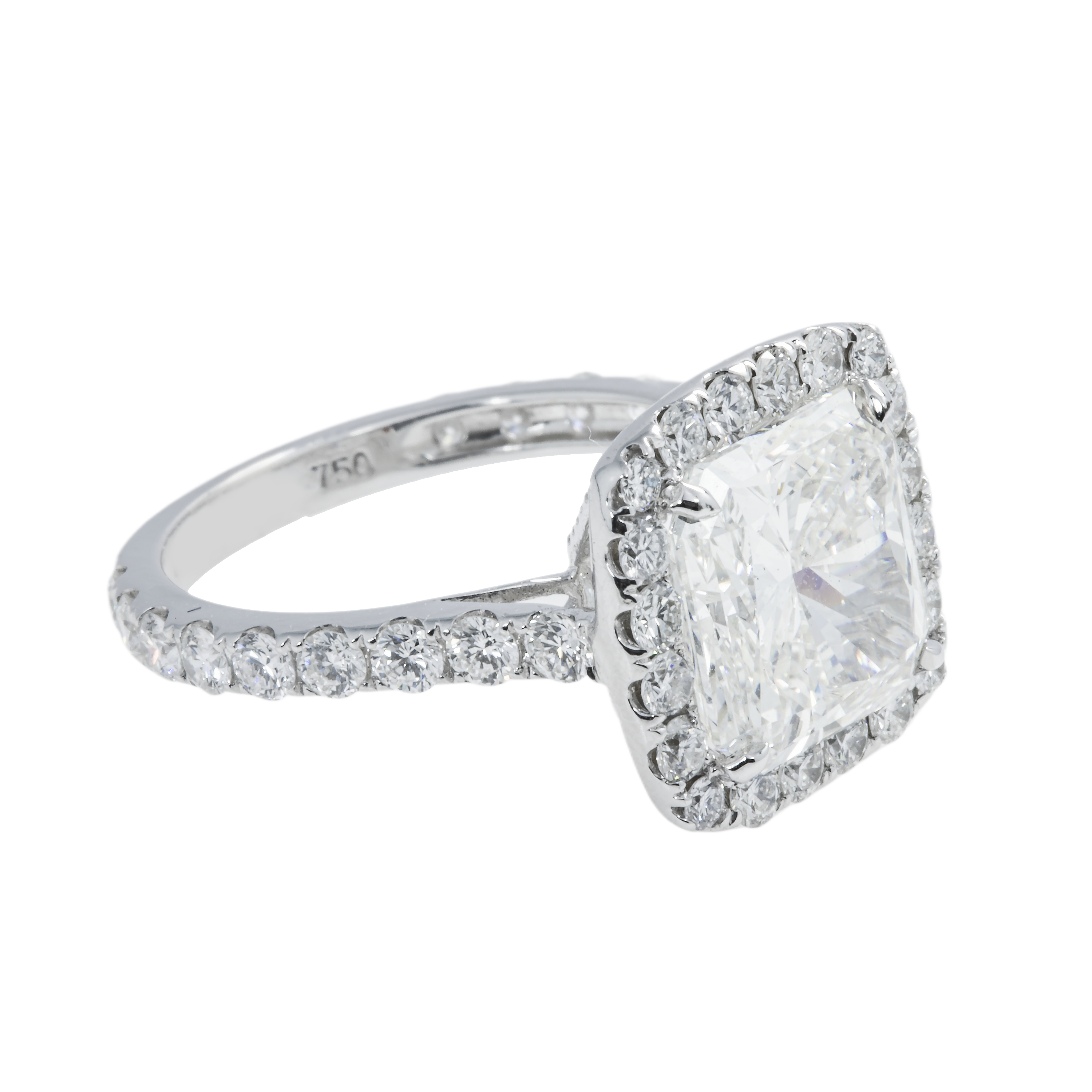 Gia 18K White Gold 5.20Ct Square Radiant Cut Diamond Engagement Ring 6.89Ctw Bridal