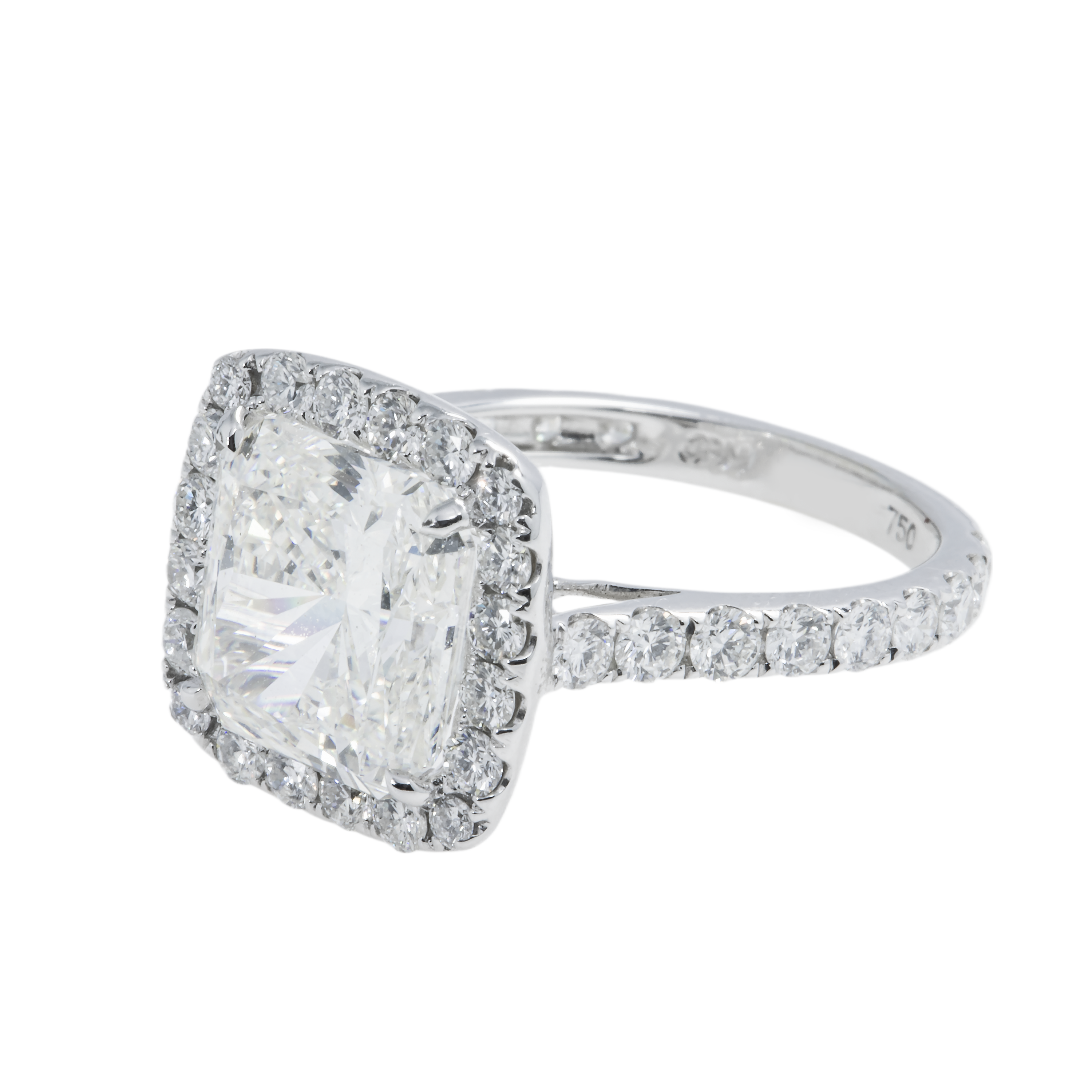 Gia 18K White Gold 5.20Ct Square Radiant Cut Diamond Engagement Ring 6.89Ctw Bridal