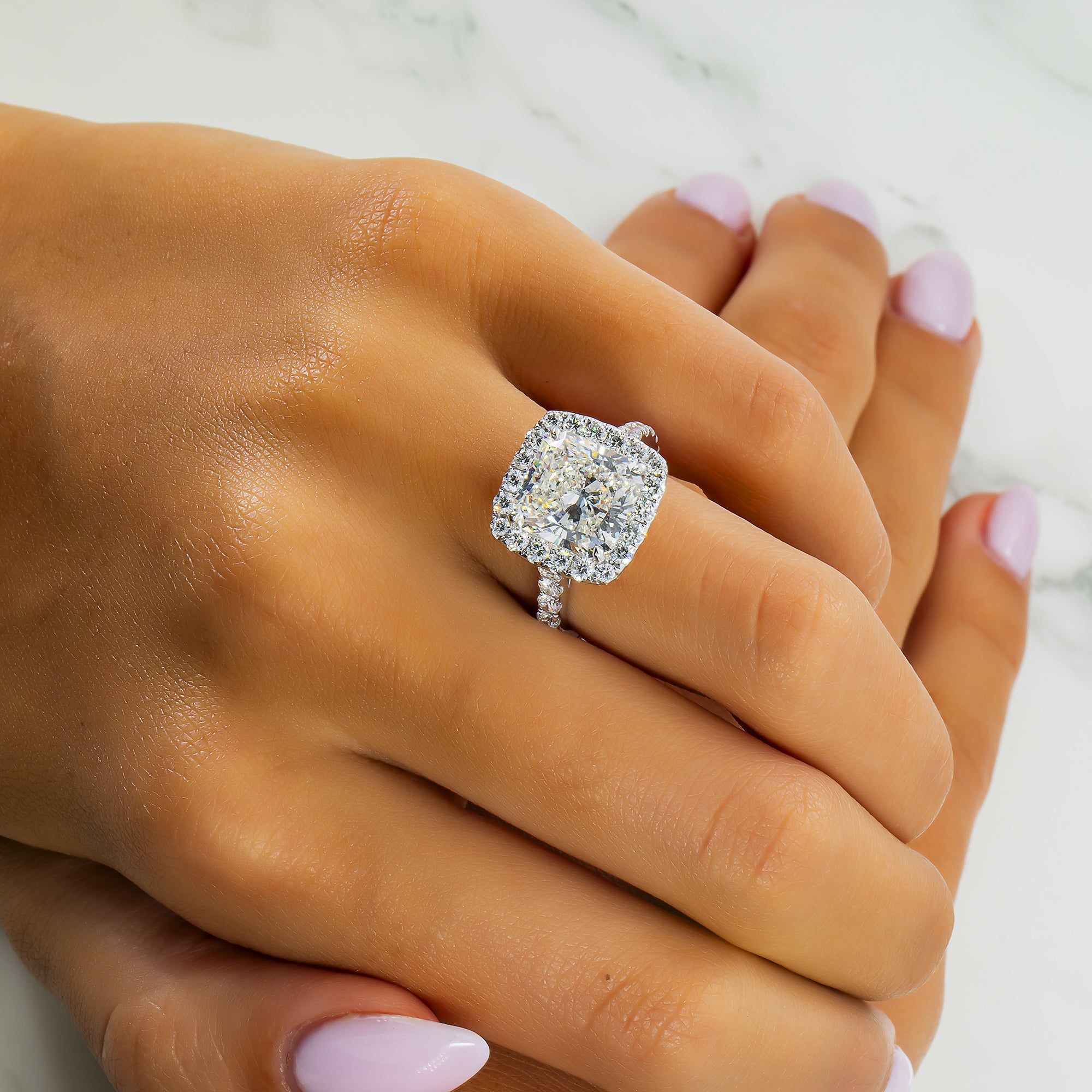 Gia 18K White Gold 5.20Ct Square Radiant Cut Diamond Engagement Ring 6.89Ctw Bridal