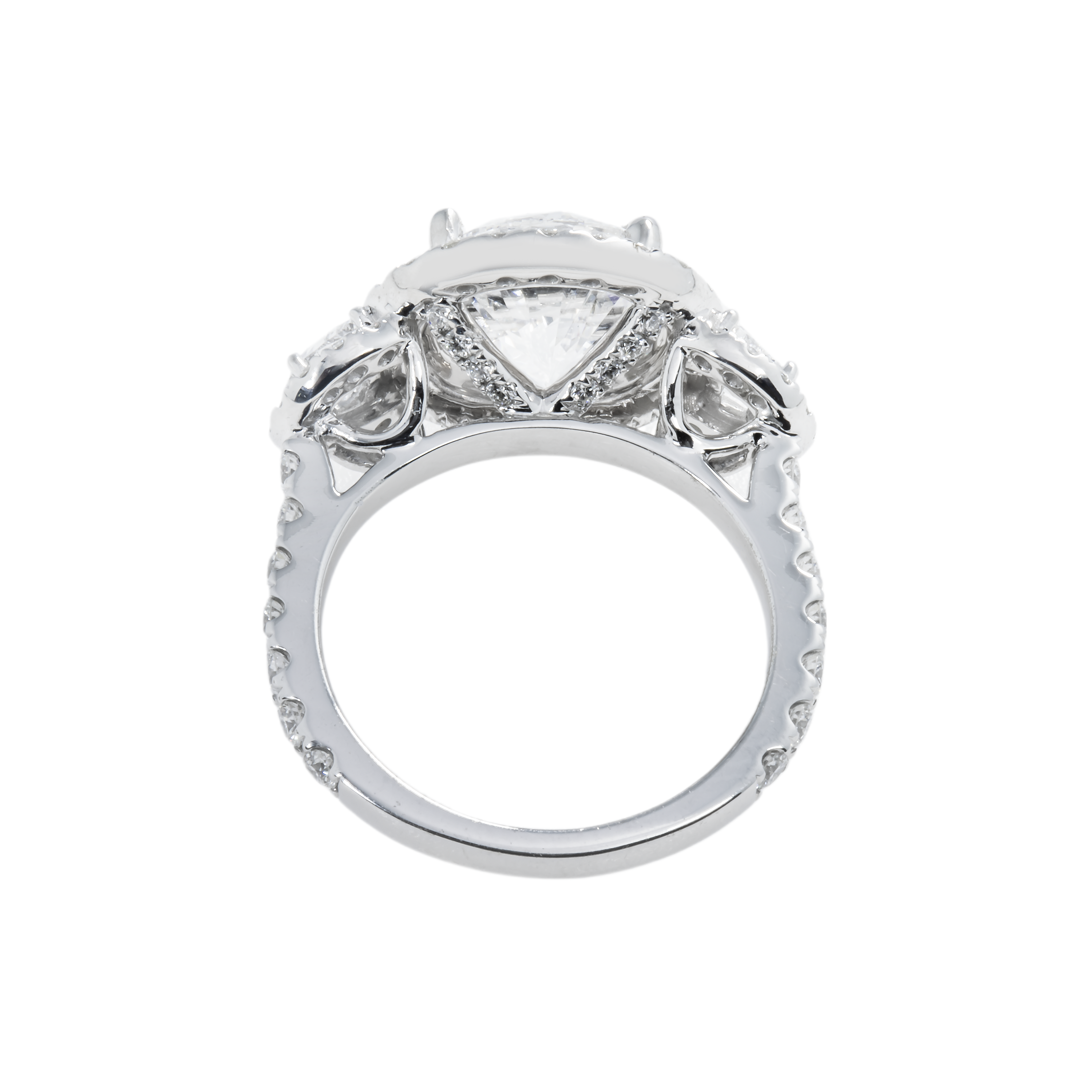 Gia 18K White Gold 4.40Ct Round Triple Diamond Engagement Ring 6.17Ctw Bridal