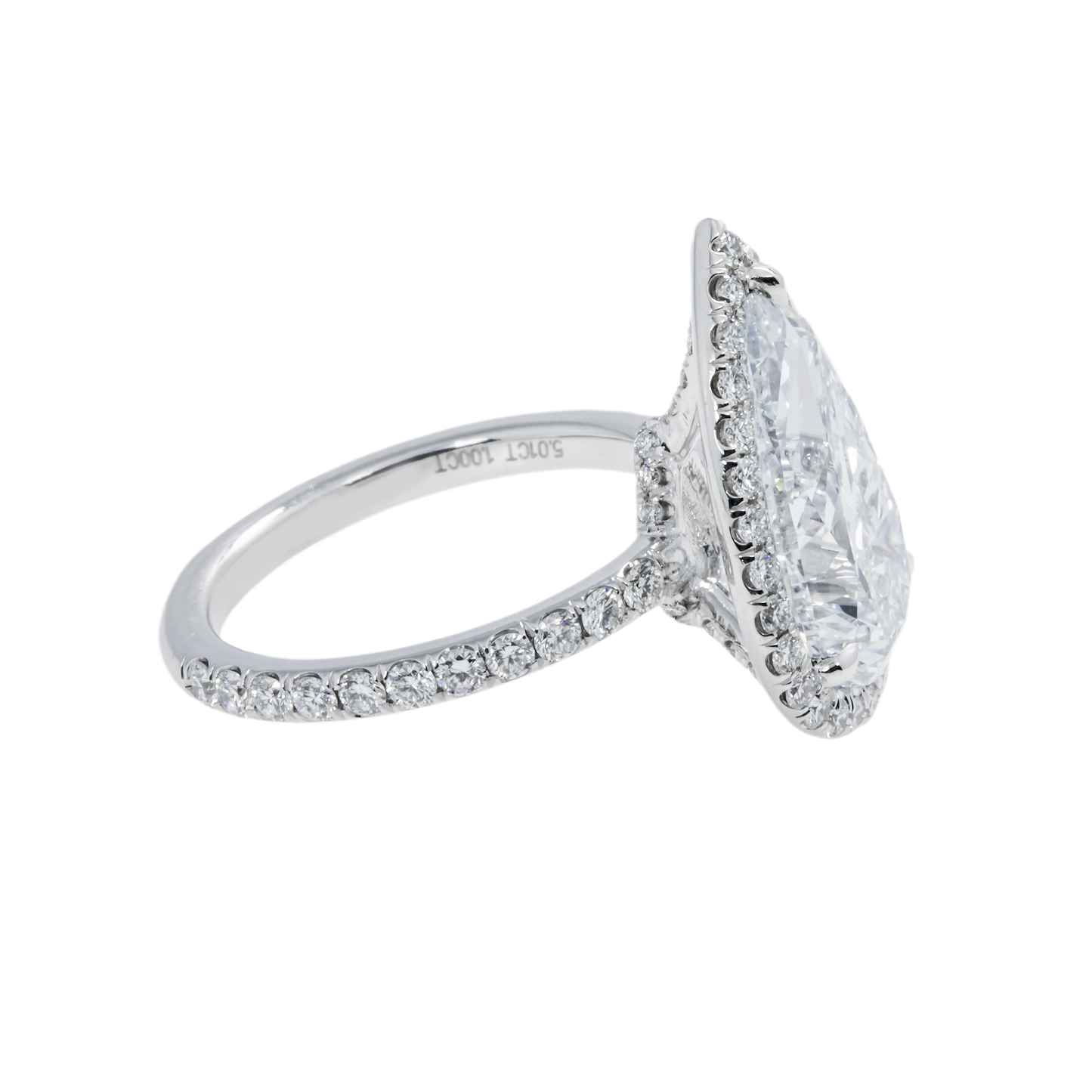 GIA Platinum 5ct Pear Cut Diamond Engagement Ring 6ctw