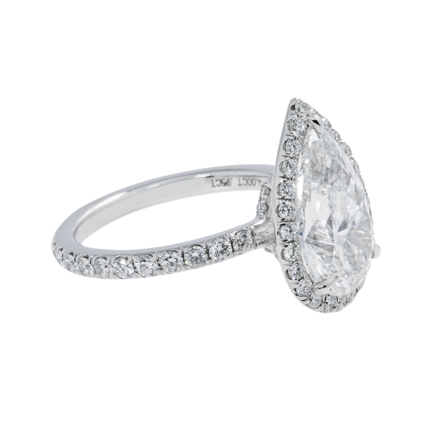 GIA Platinum 4.0ct Pear Cut Diamond Engagement Ring 4.95ctw