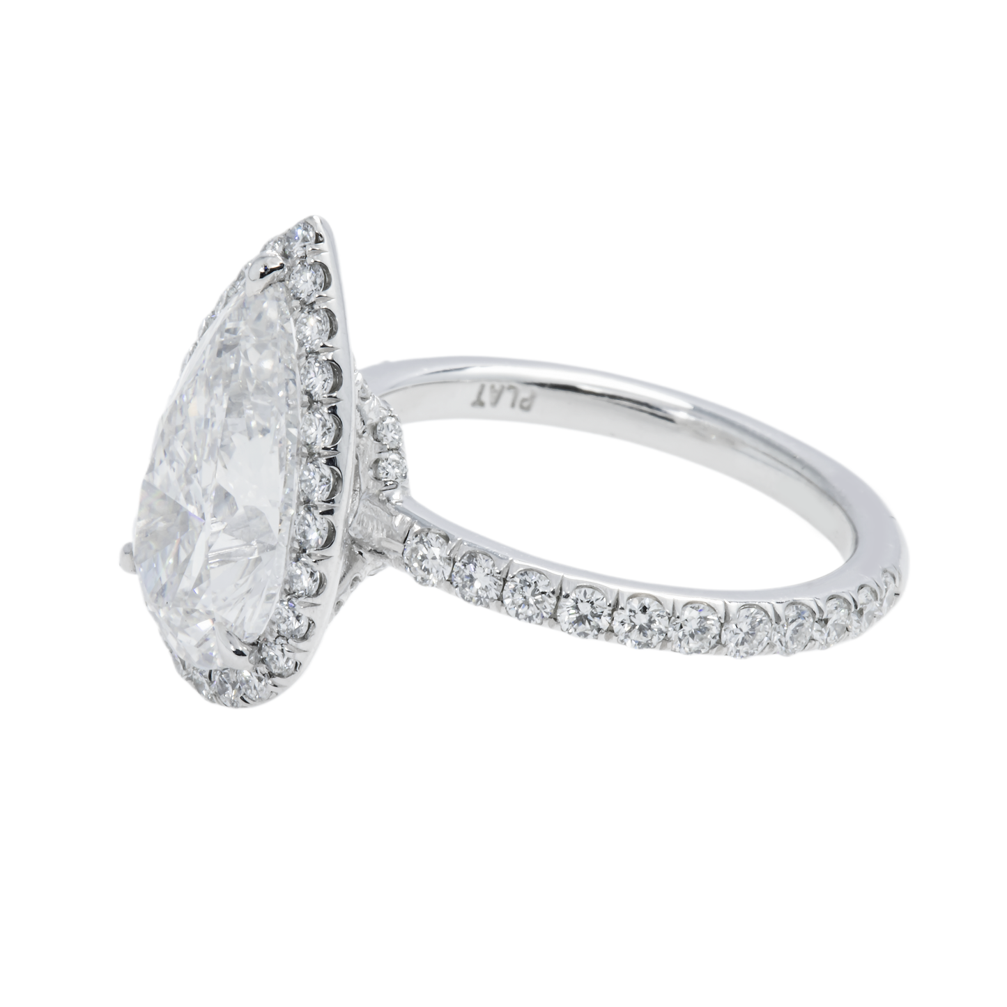 GIA Platinum 4.0ct Pear Cut Diamond Engagement Ring 4.95ctw