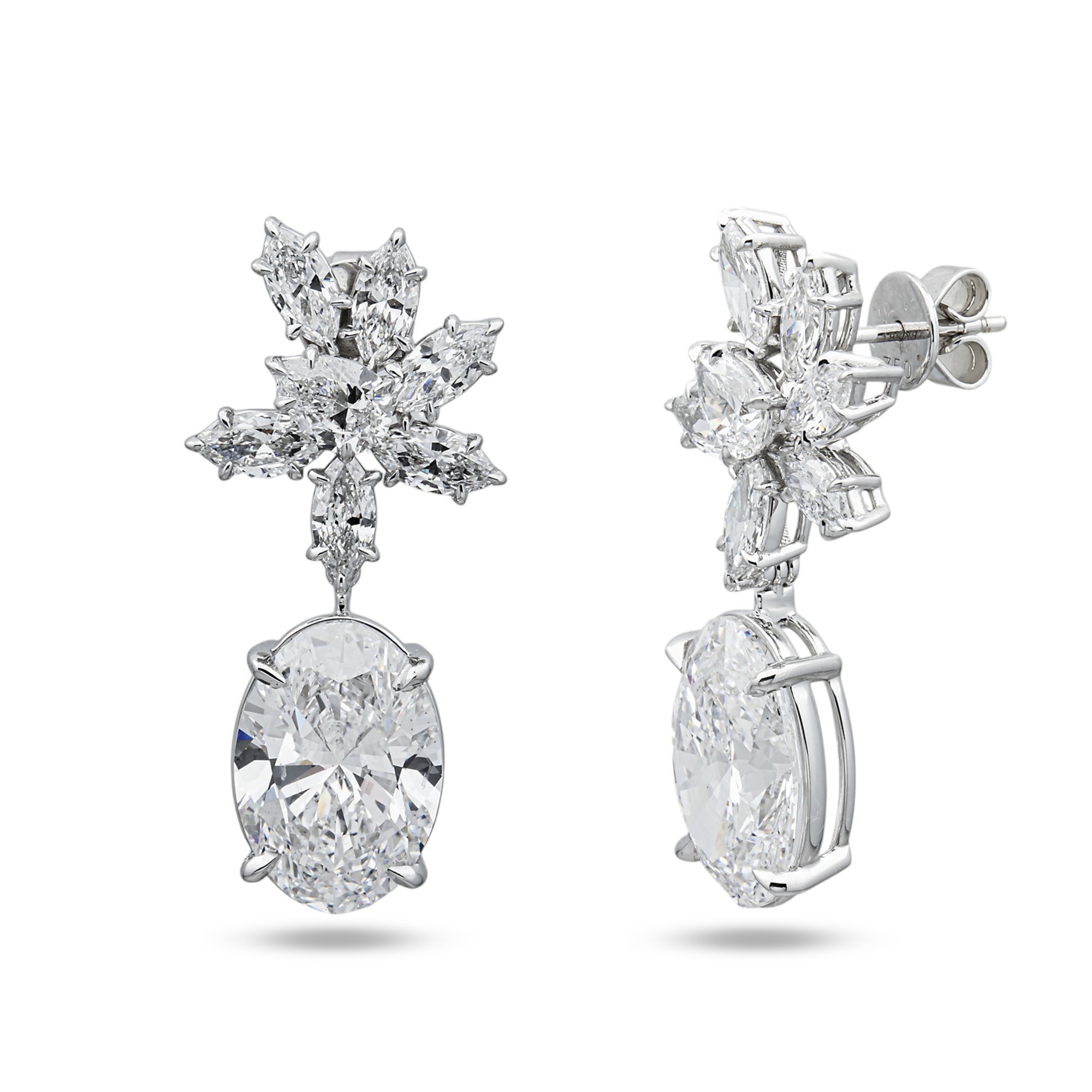 IGI 18K White Gold Multi Shape Diamond Drop Earrings 16.72ctw
