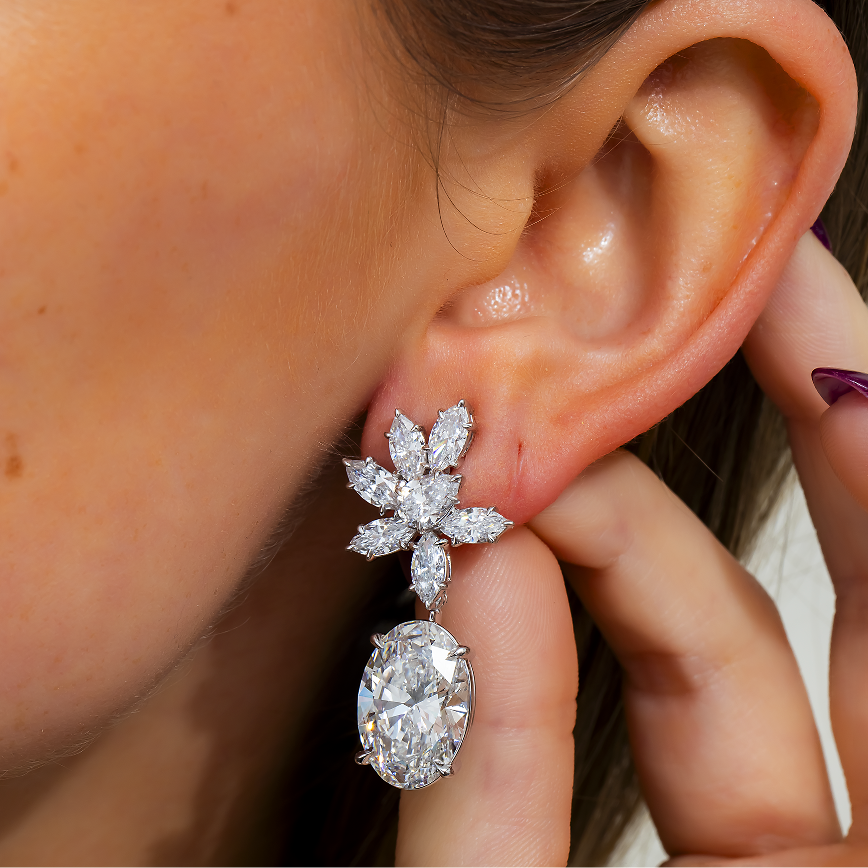IGI 18K White Gold Multi Shape Diamond Drop Earrings 16.72ctw