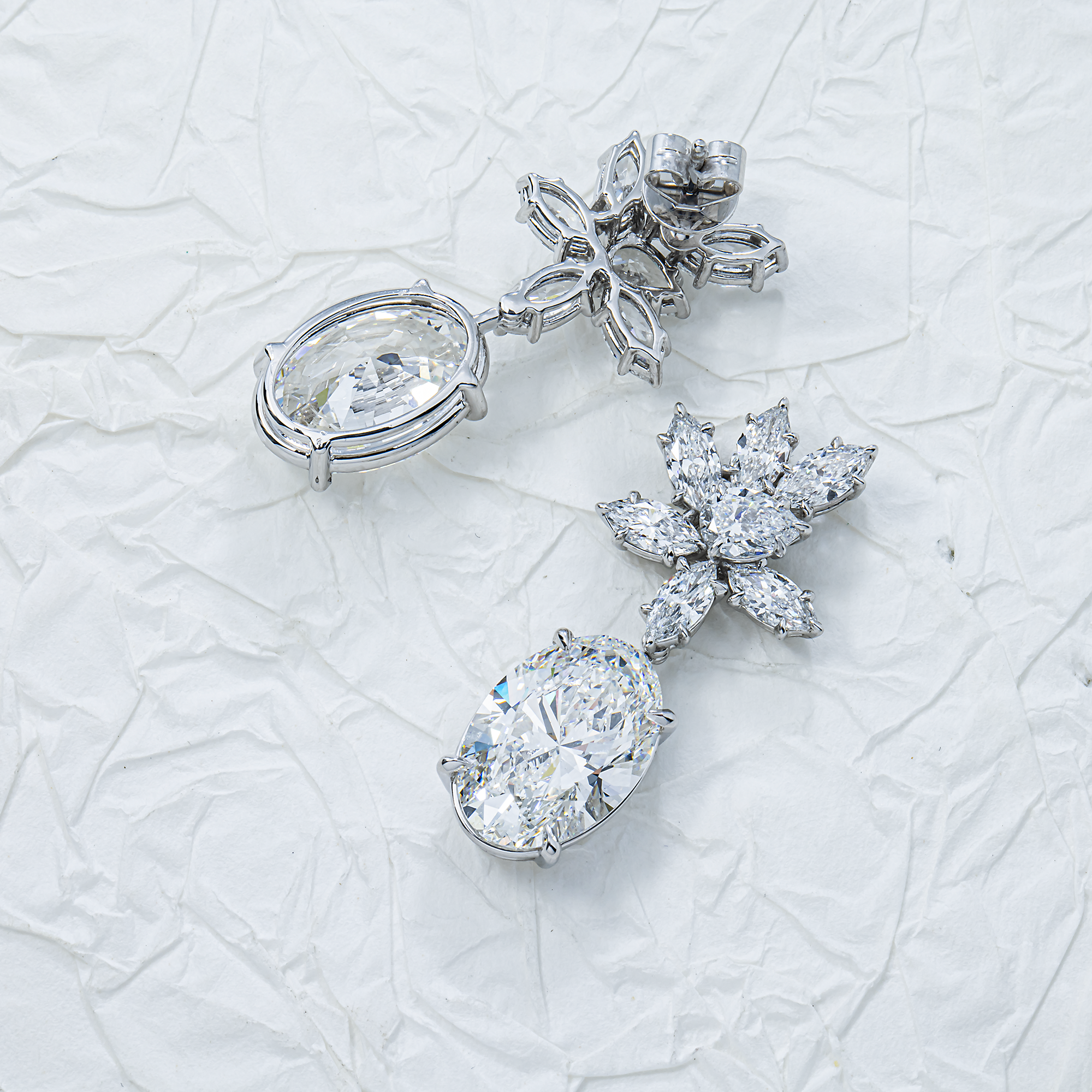 IGI 18K White Gold Multi Shape Diamond Drop Earrings 16.72ctw