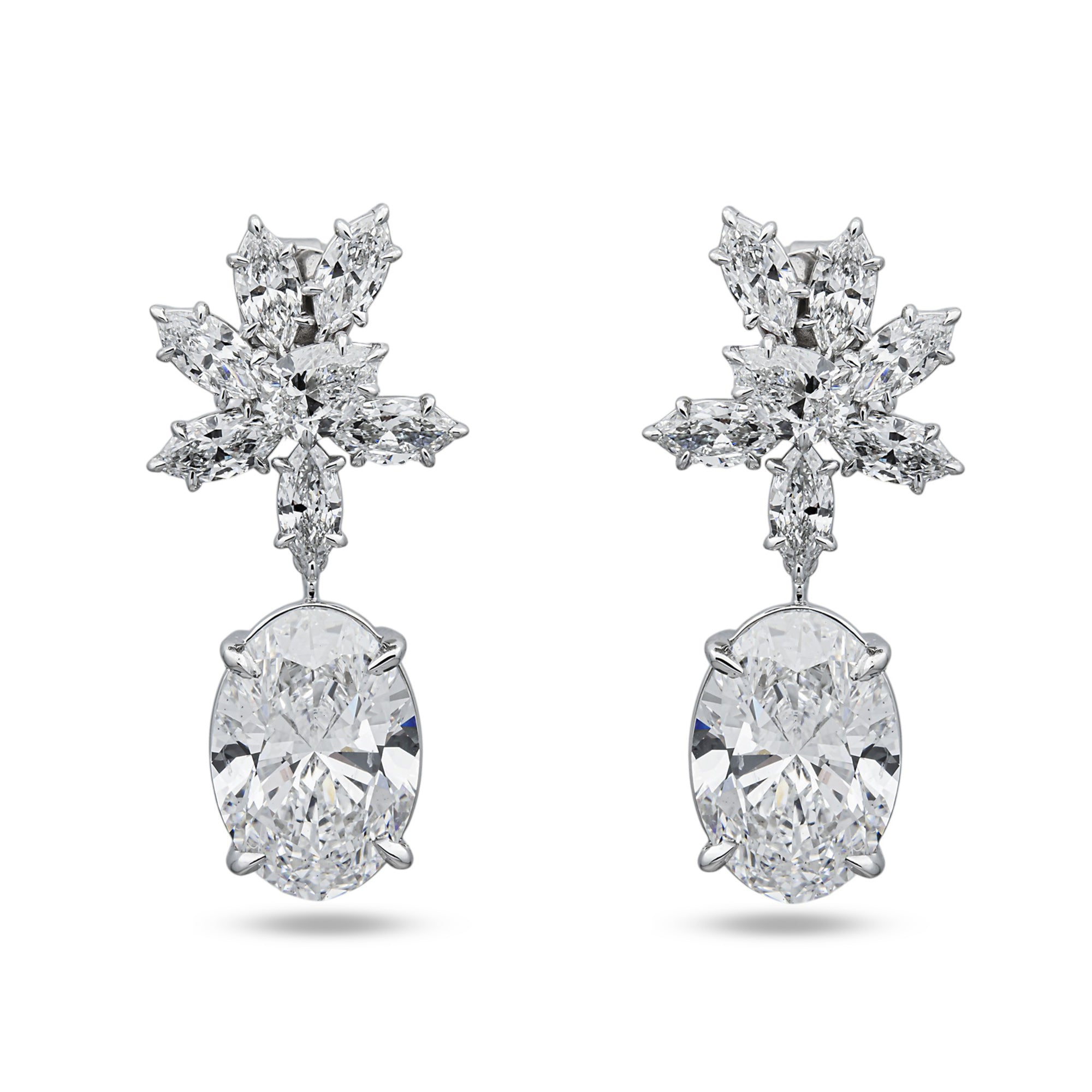 IGI 18K White Gold Multi Shape Diamond Drop Earrings 16.72ctw