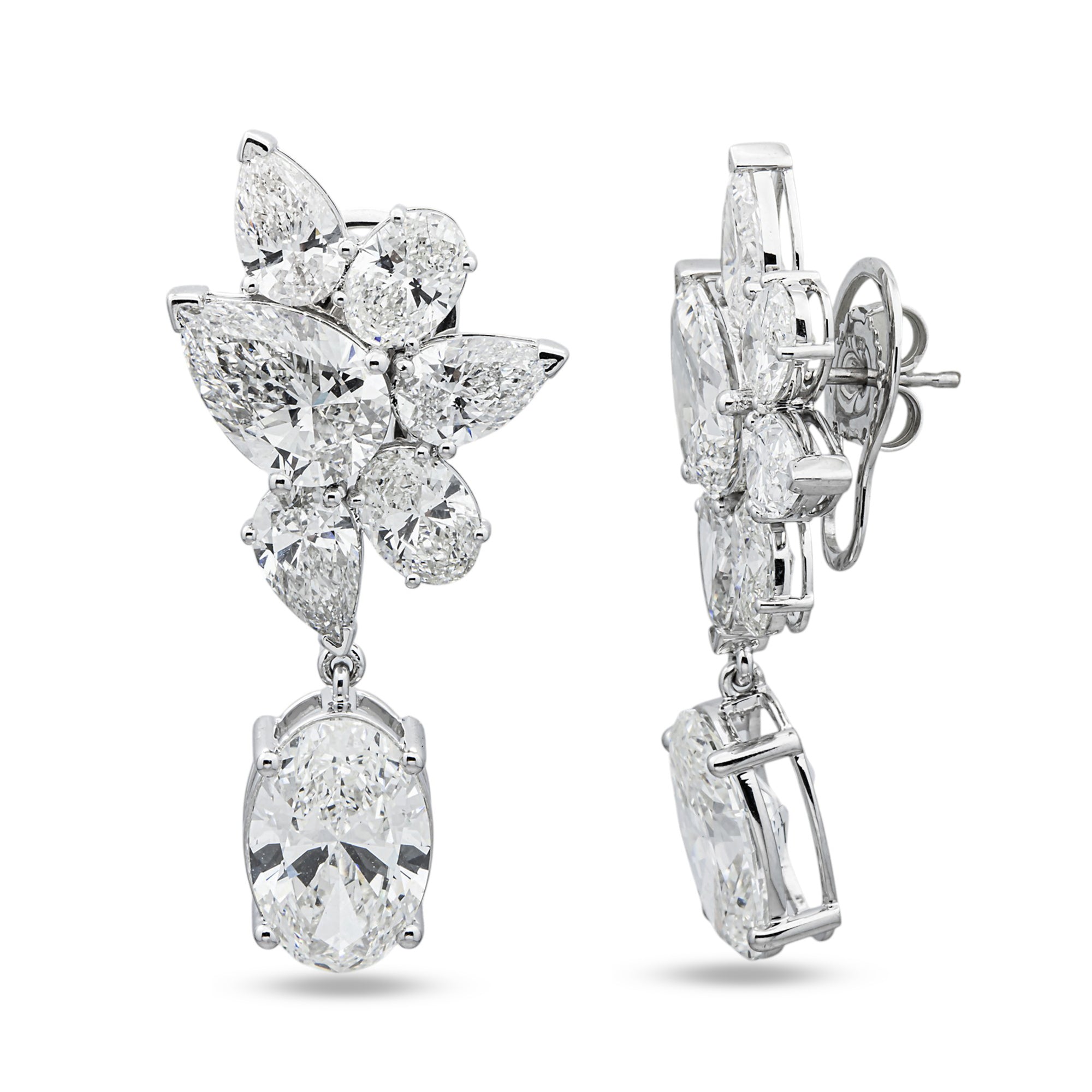 14K White Gold Multi Shape Diamond Drop Earrings 21.92ctw