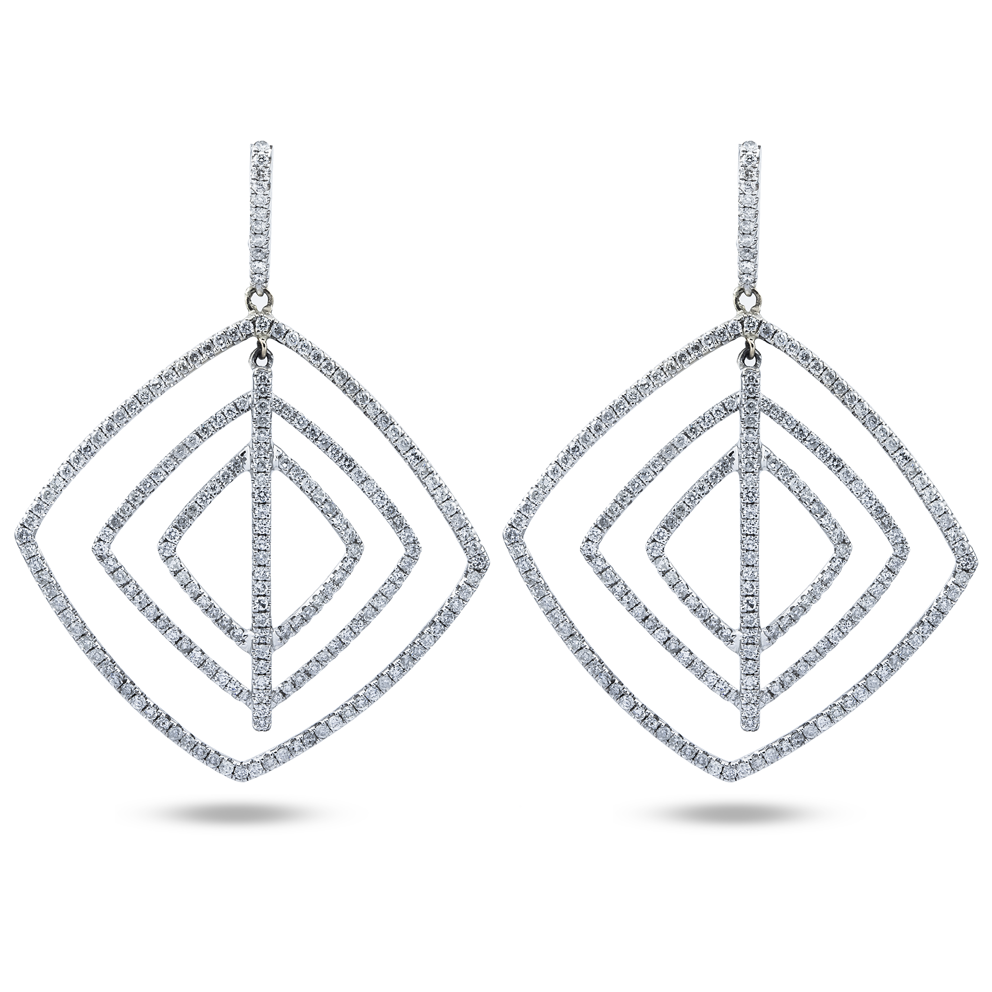 14K White Gold Round Diamond Square Drop Earrings 2.66ctw