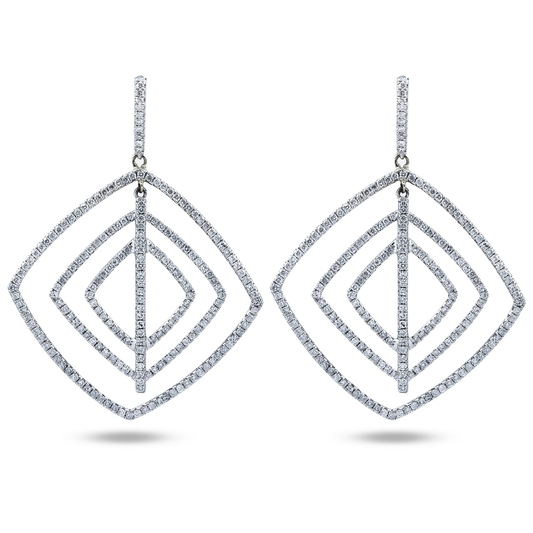 14K White Gold Round Diamond Square Drop Earrings 2.66ctw