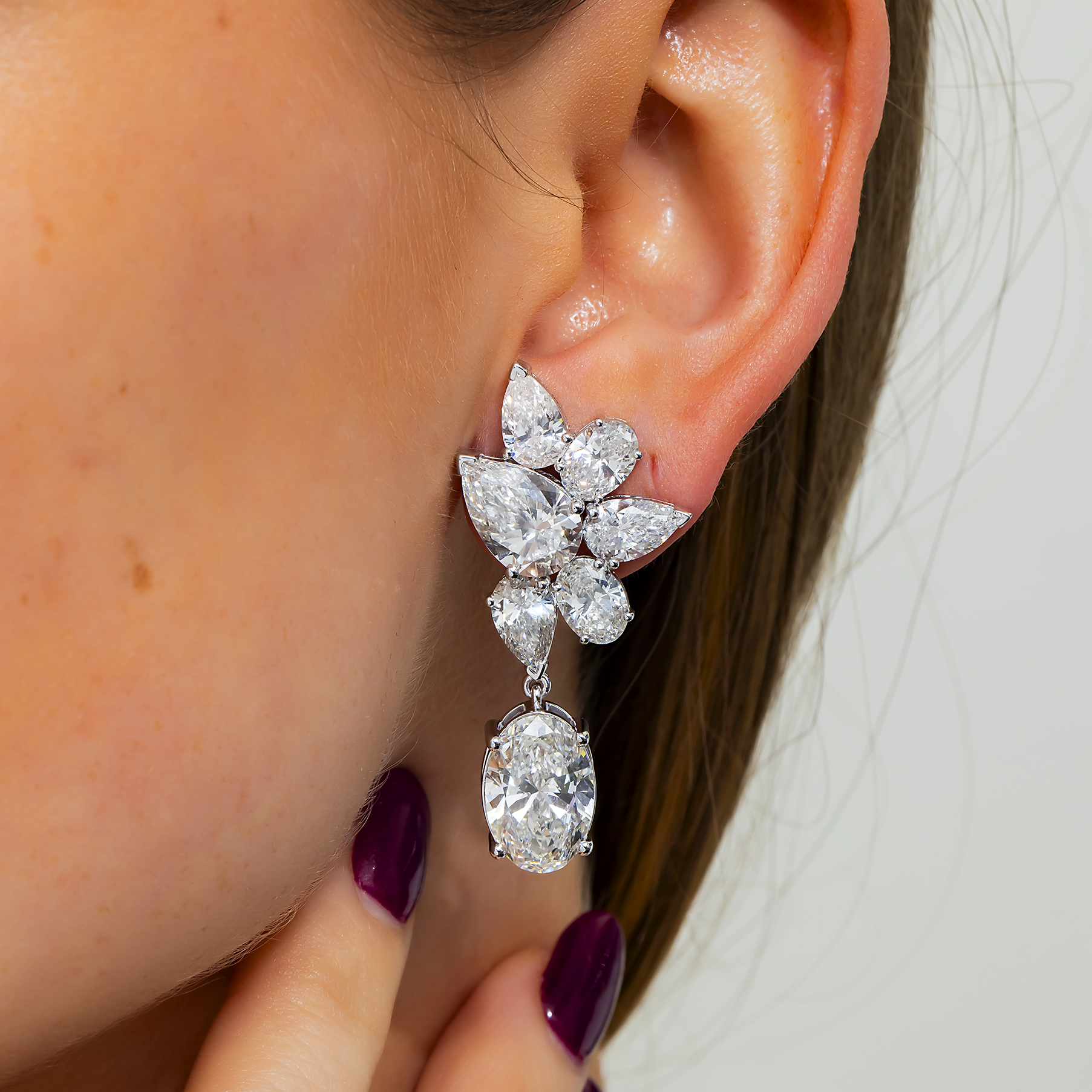 14K White Gold Multi Shape Diamond Drop Earrings 21.92ctw