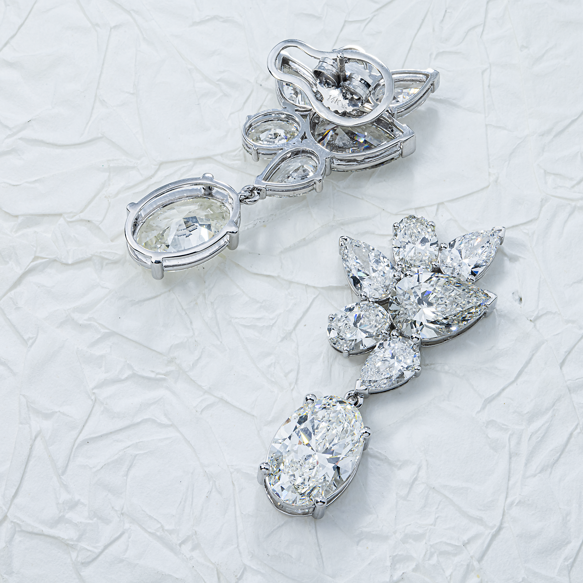 14K White Gold Multi Shape Diamond Drop Earrings 21.92ctw